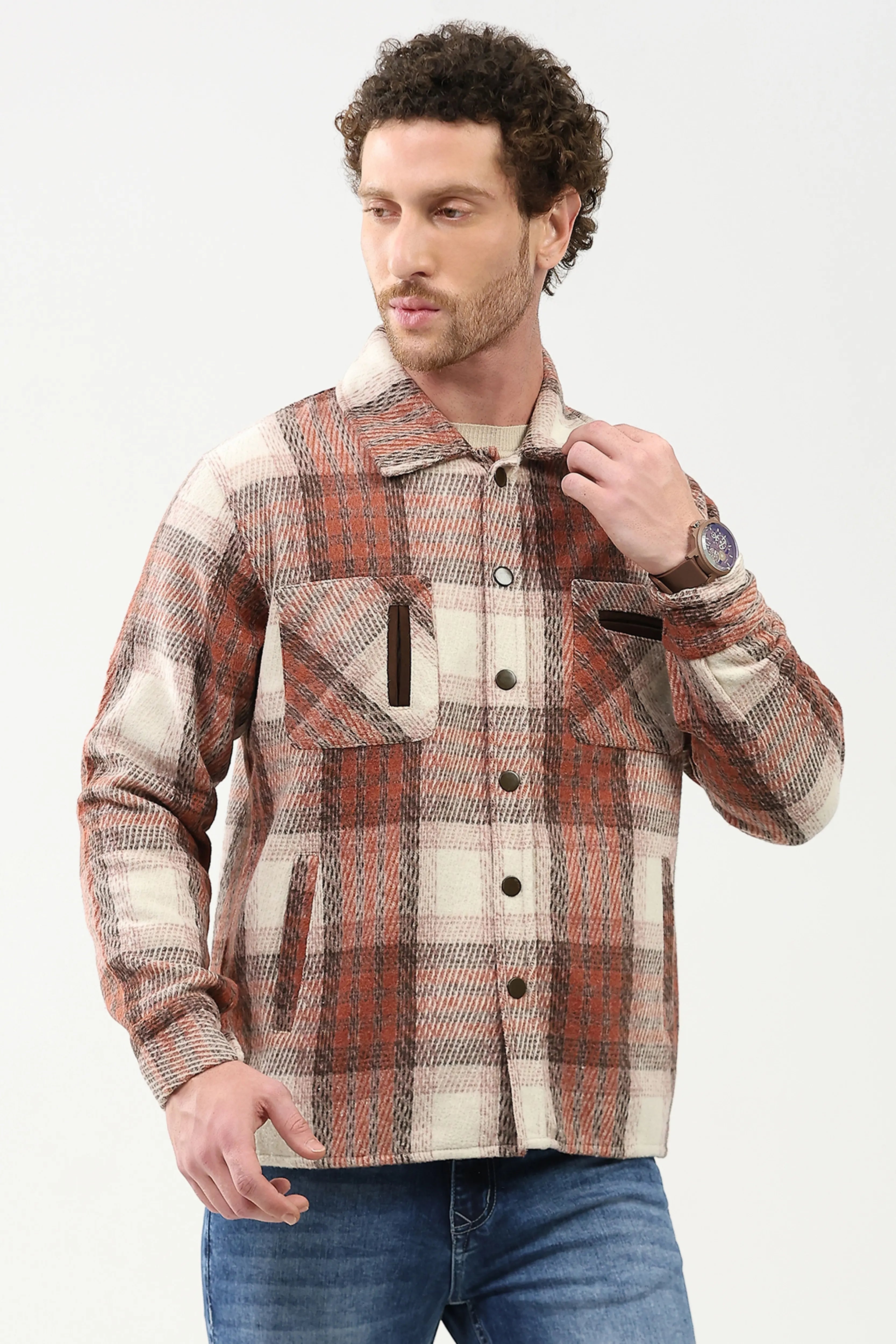 Wool Blend Checked Shacket - Global Republic