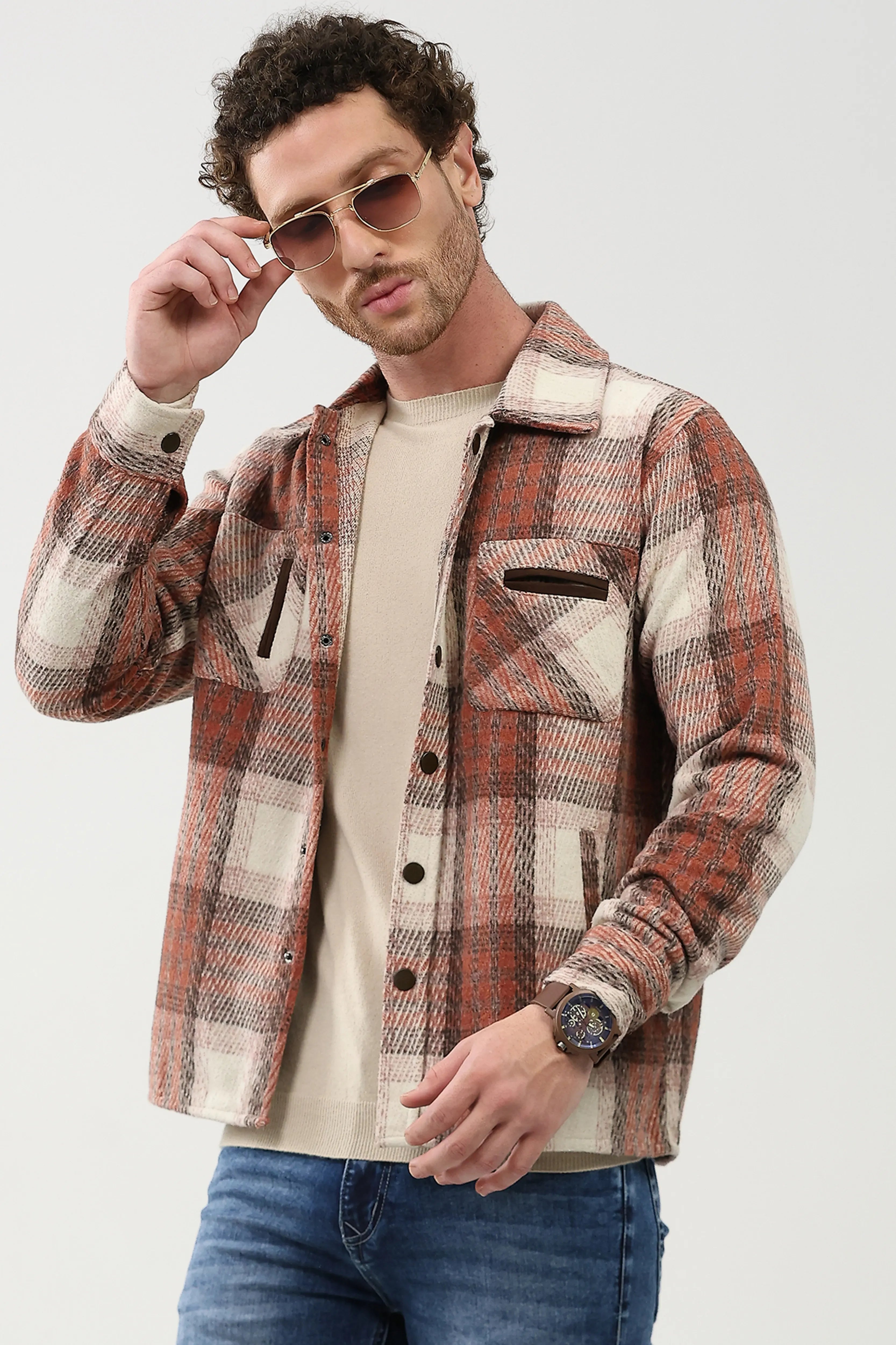 Wool Blend Checked Shacket - Global Republic