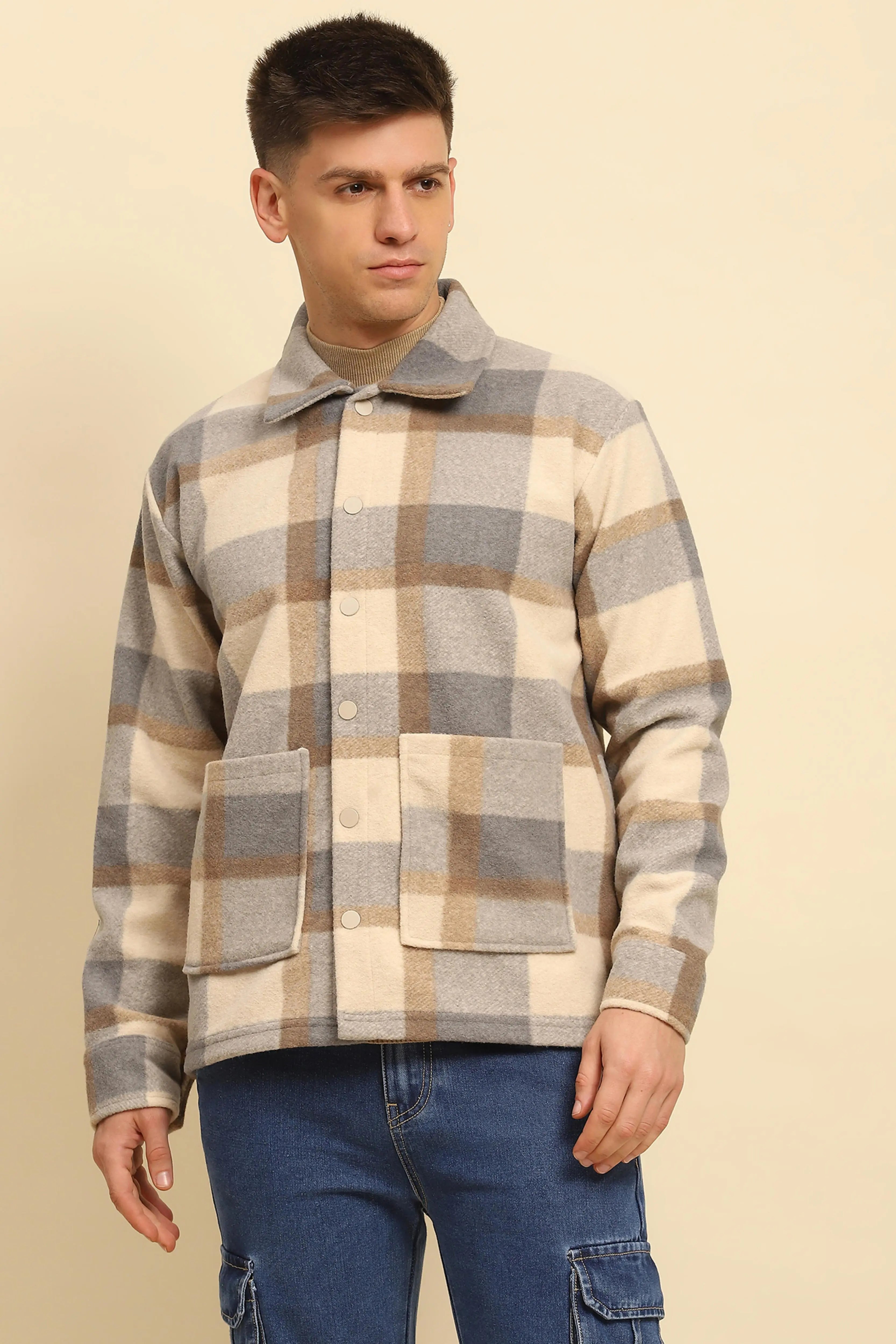 Fawn Checkered Relaxed Fit Shacket - Global Republic
