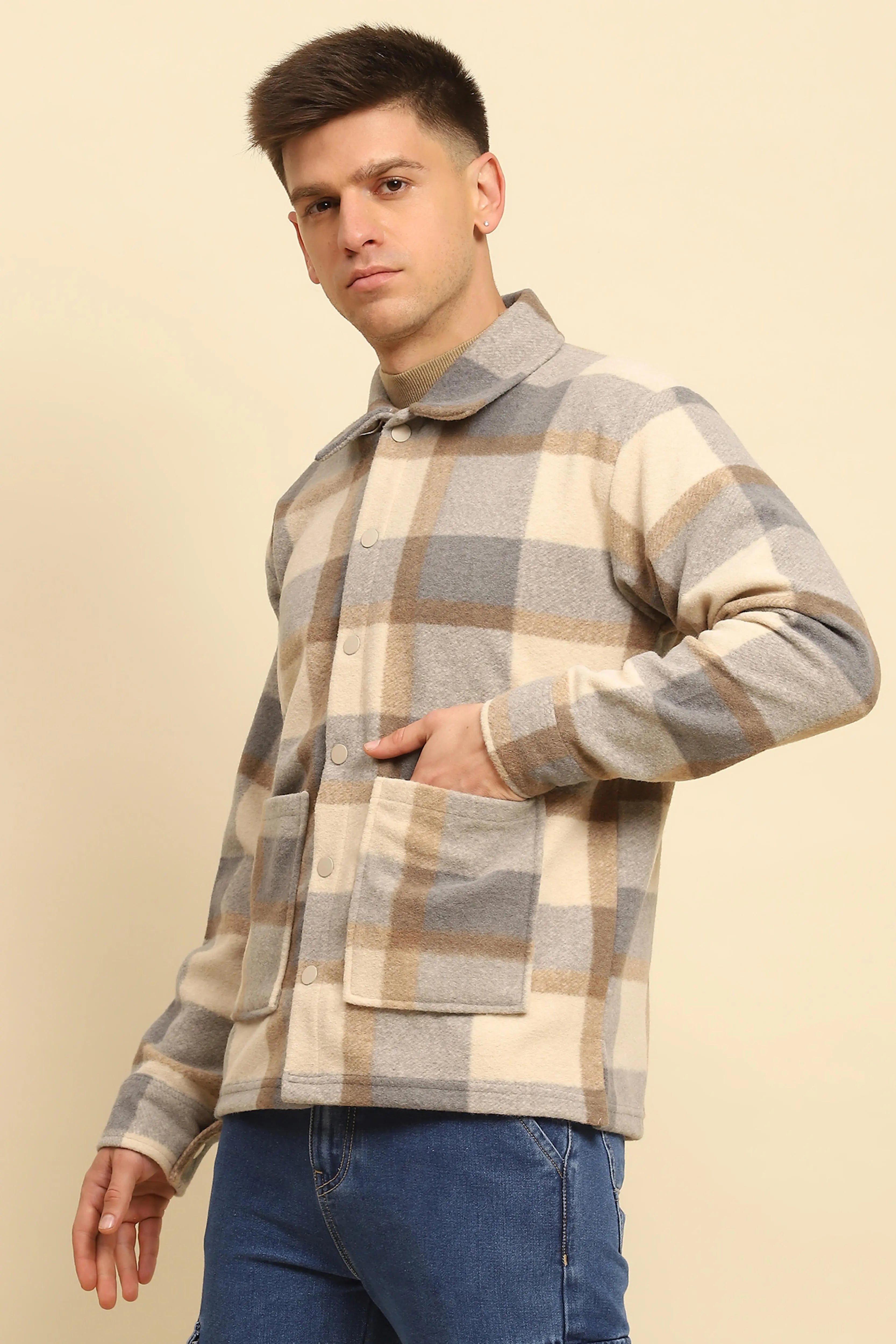 Fawn Checkered Relaxed Fit Shacket - Global Republic