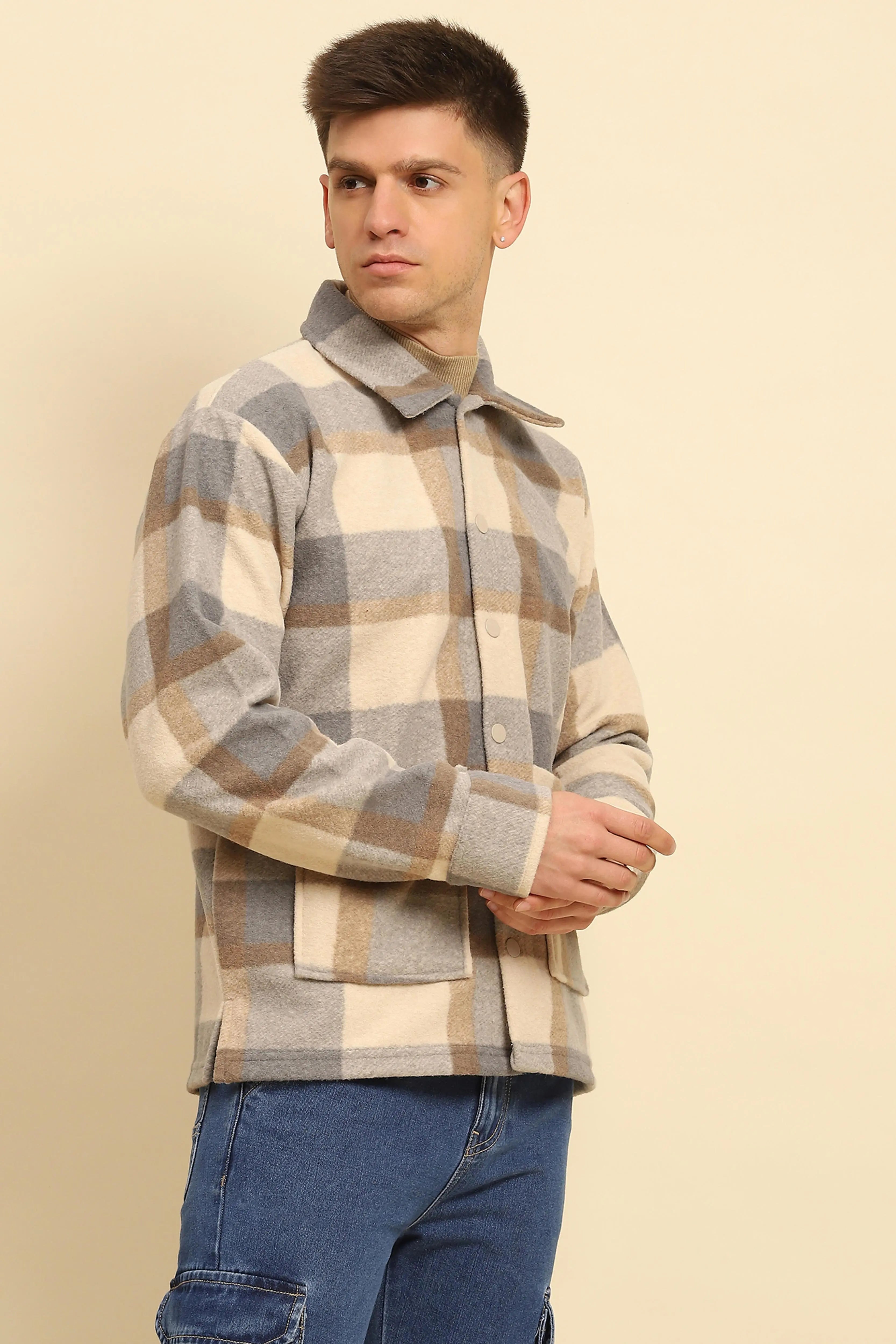 Fawn Checkered Relaxed Fit Shacket - Global Republic