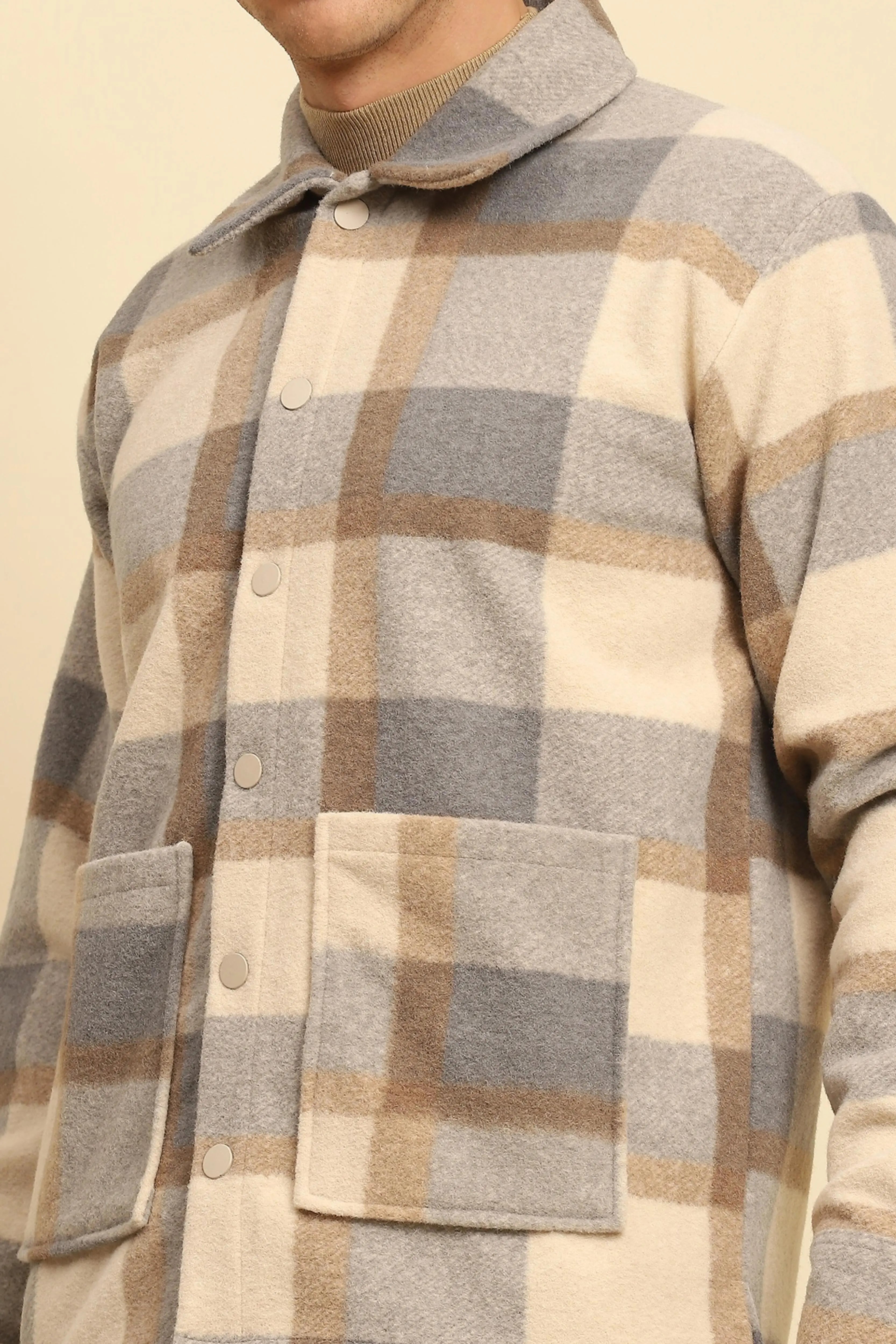 Fawn Checkered Relaxed Fit Shacket - Global Republic