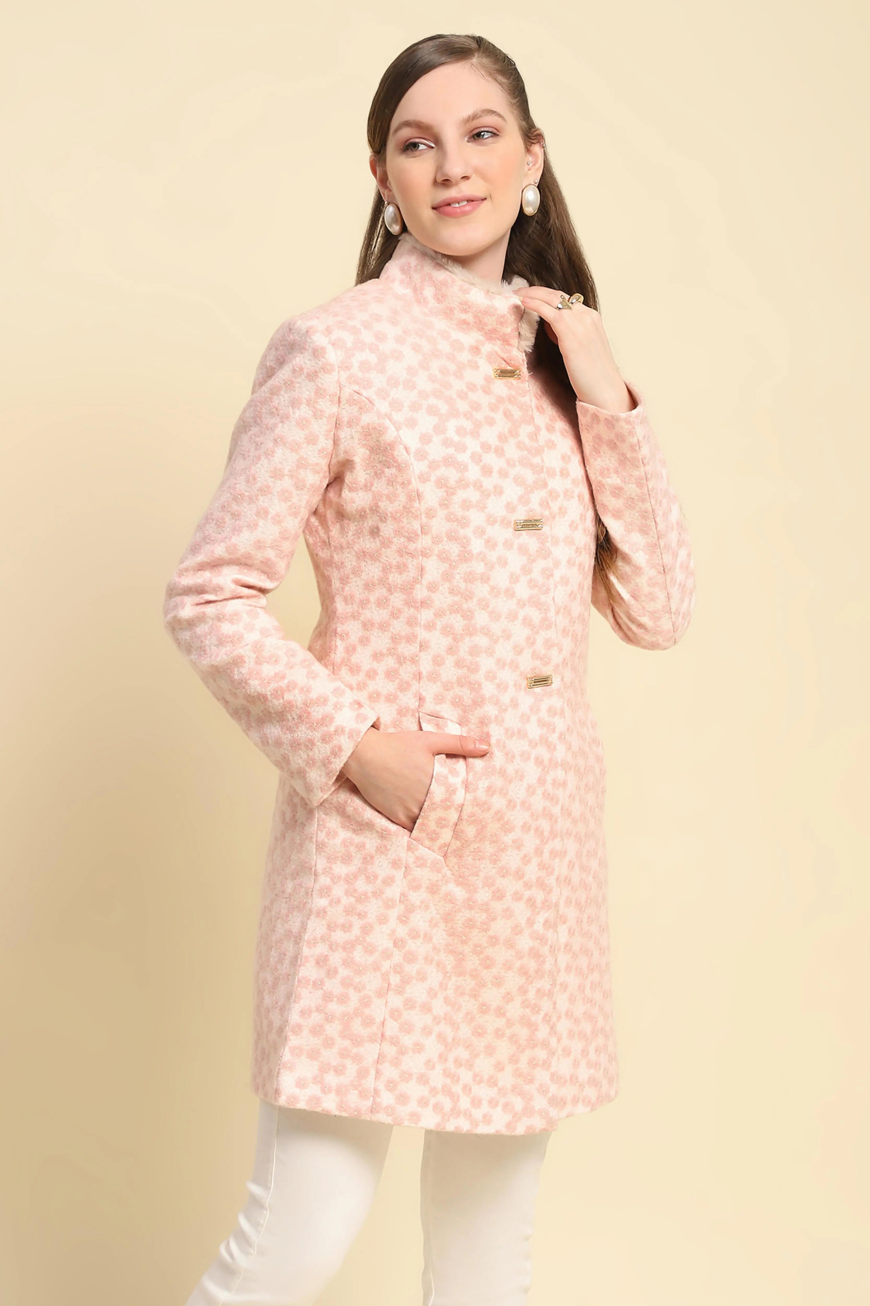 Pink Floral Embroidered Acrylic Coat - Global Republic