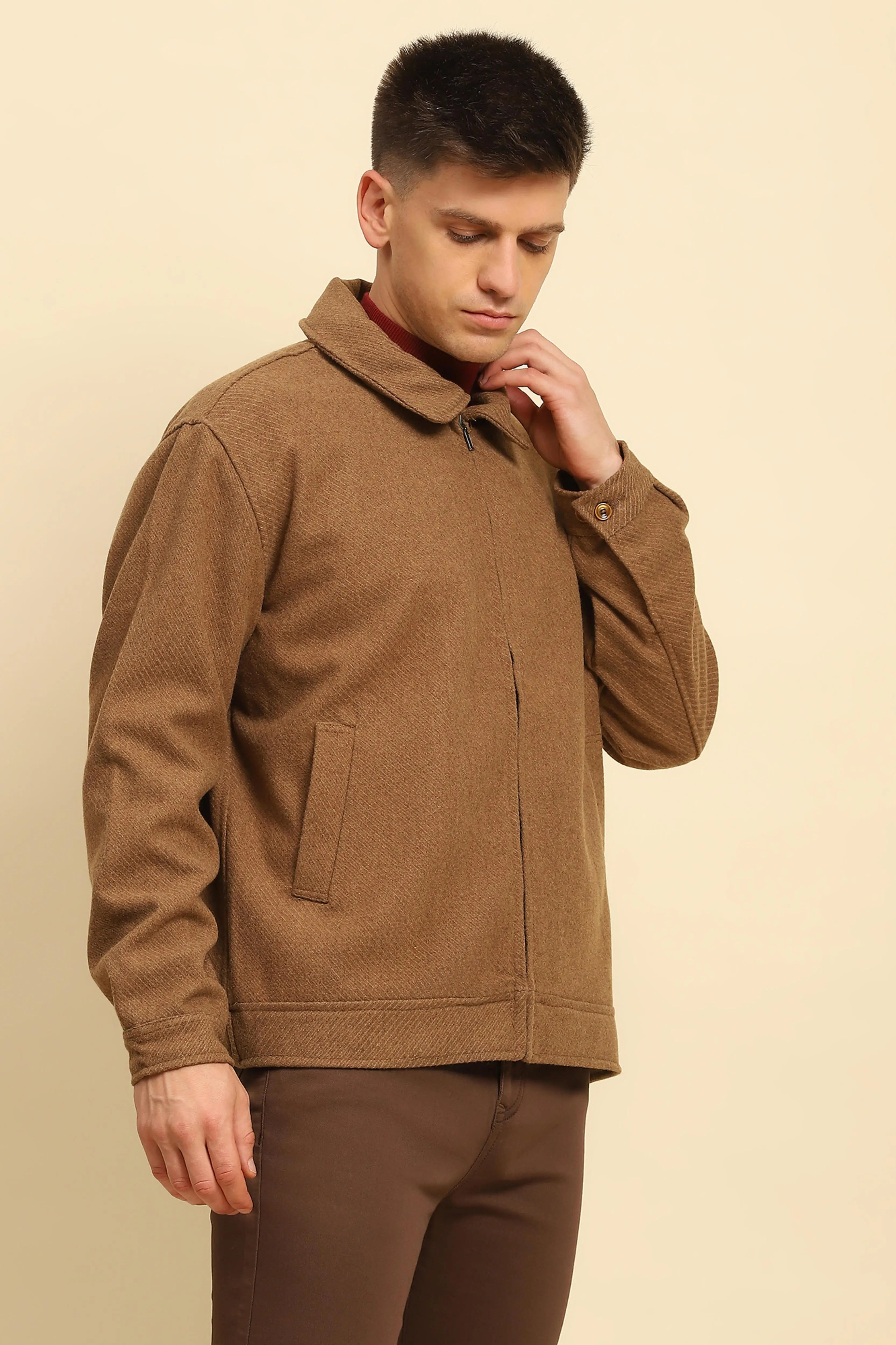 Brown Textured Jacket - Global Republic