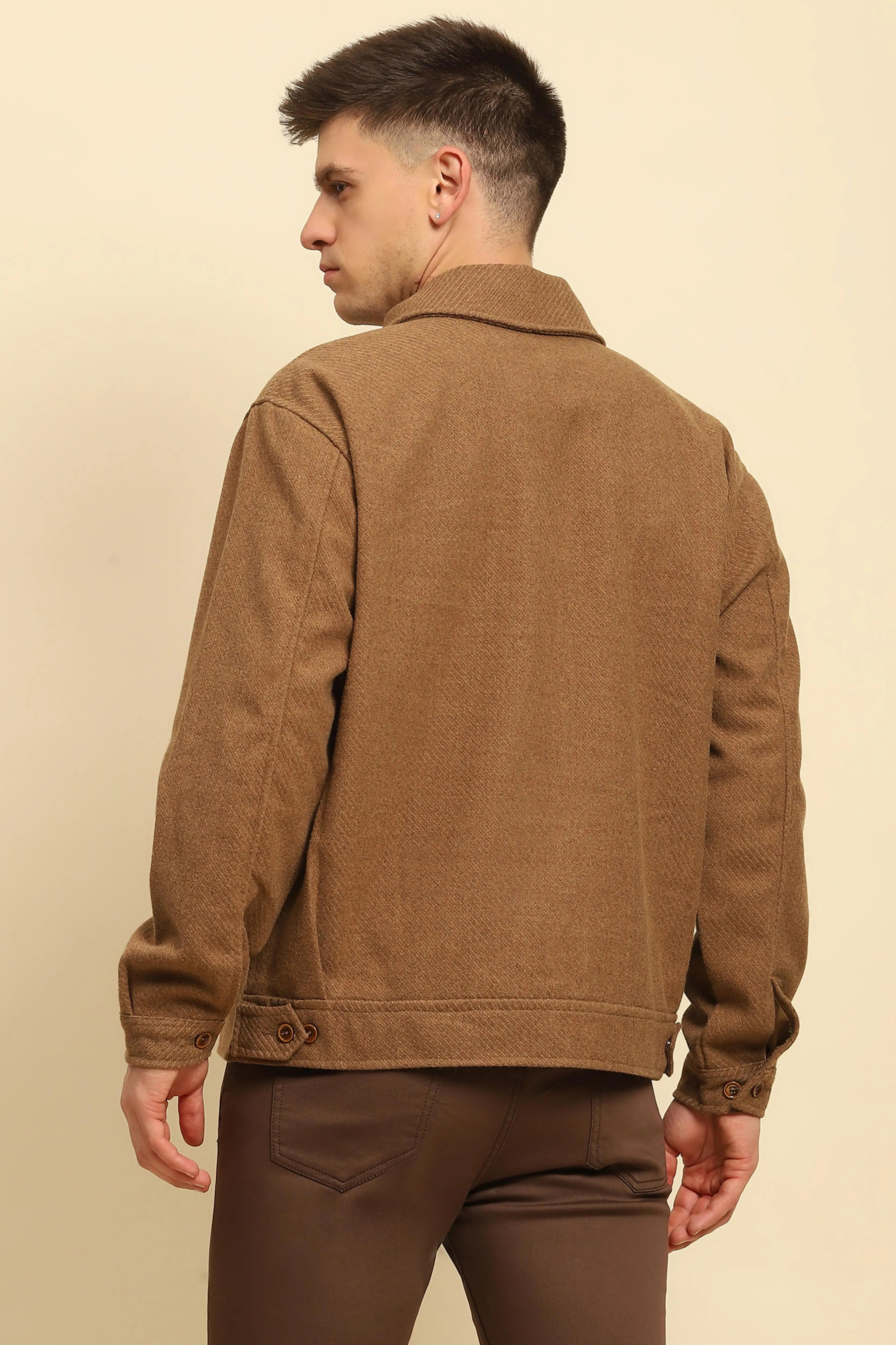 Brown Textured Jacket - Global Republic