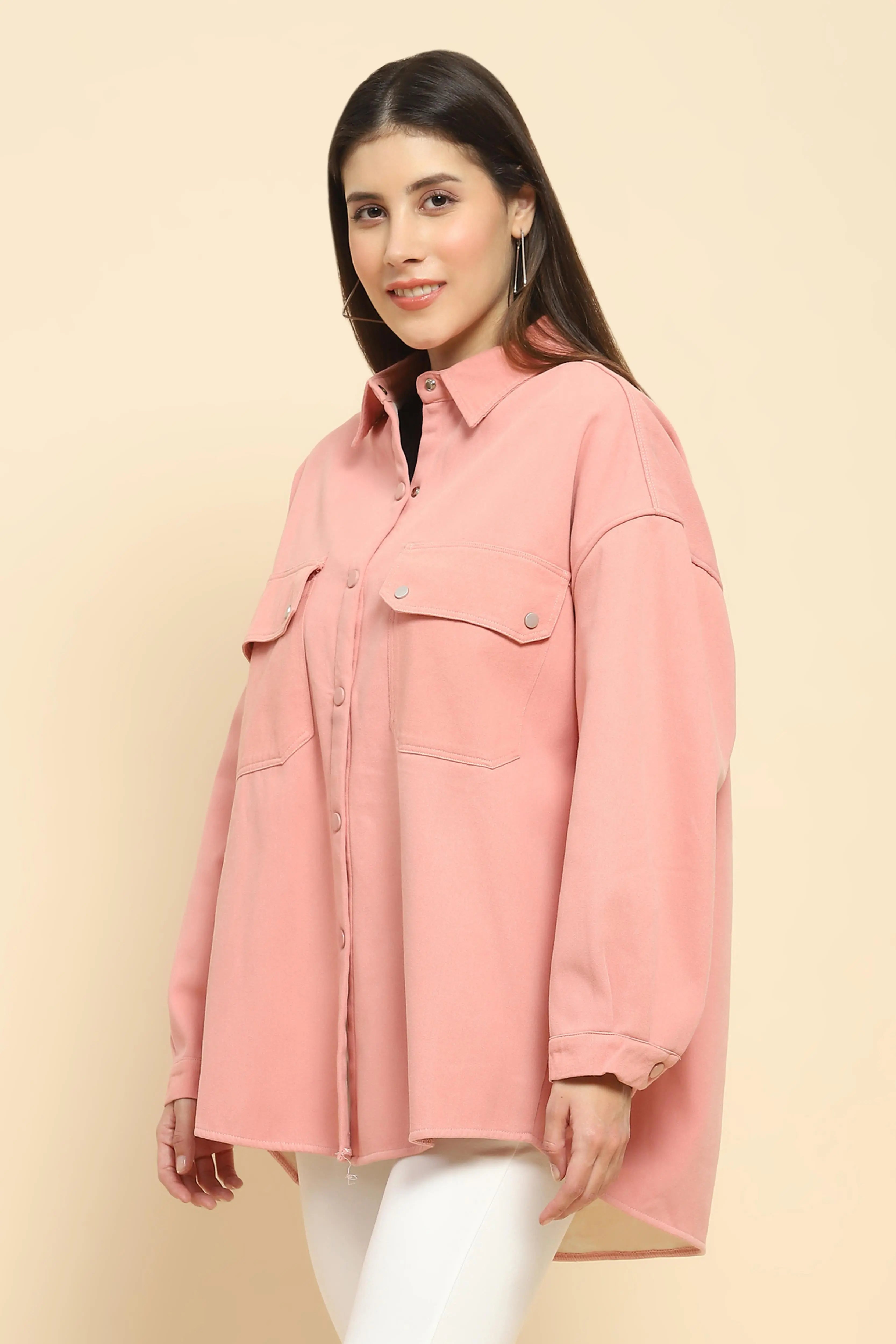 Pink Oversized Fleece Winter Shacket - Global Republic