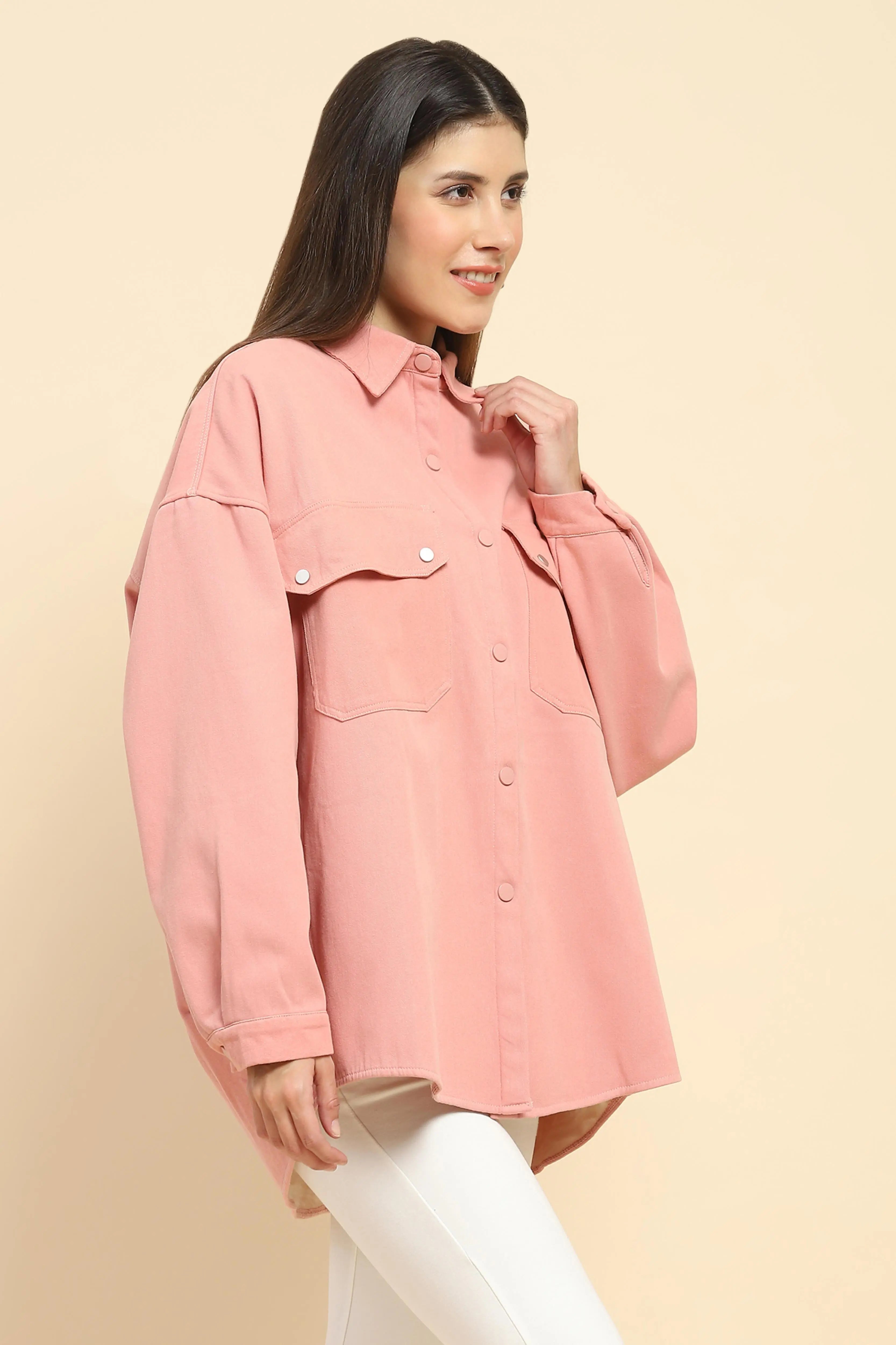 Pink Oversized Fleece Winter Shacket - Global Republic