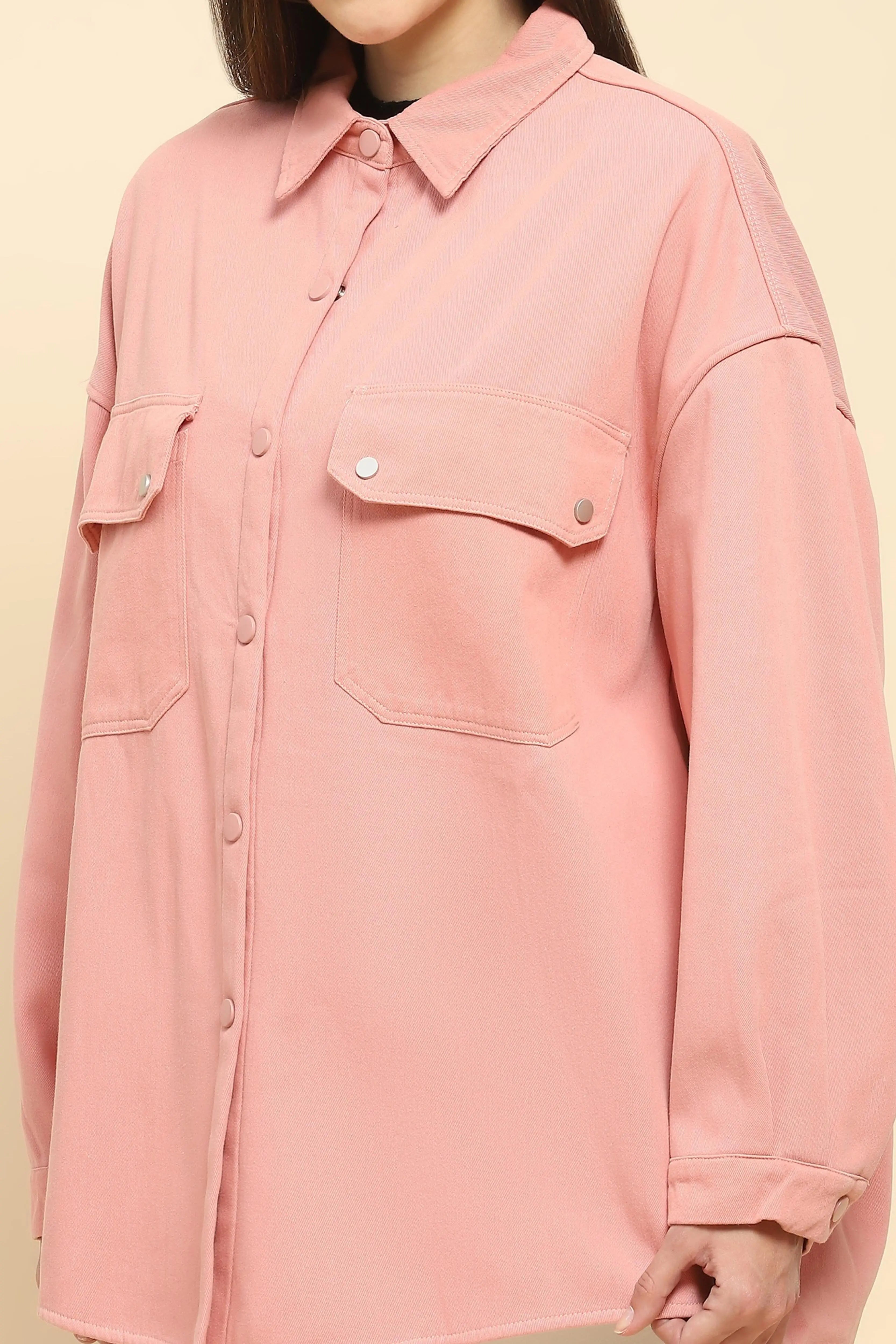 Pink Oversized Fleece Winter Shacket - Global Republic