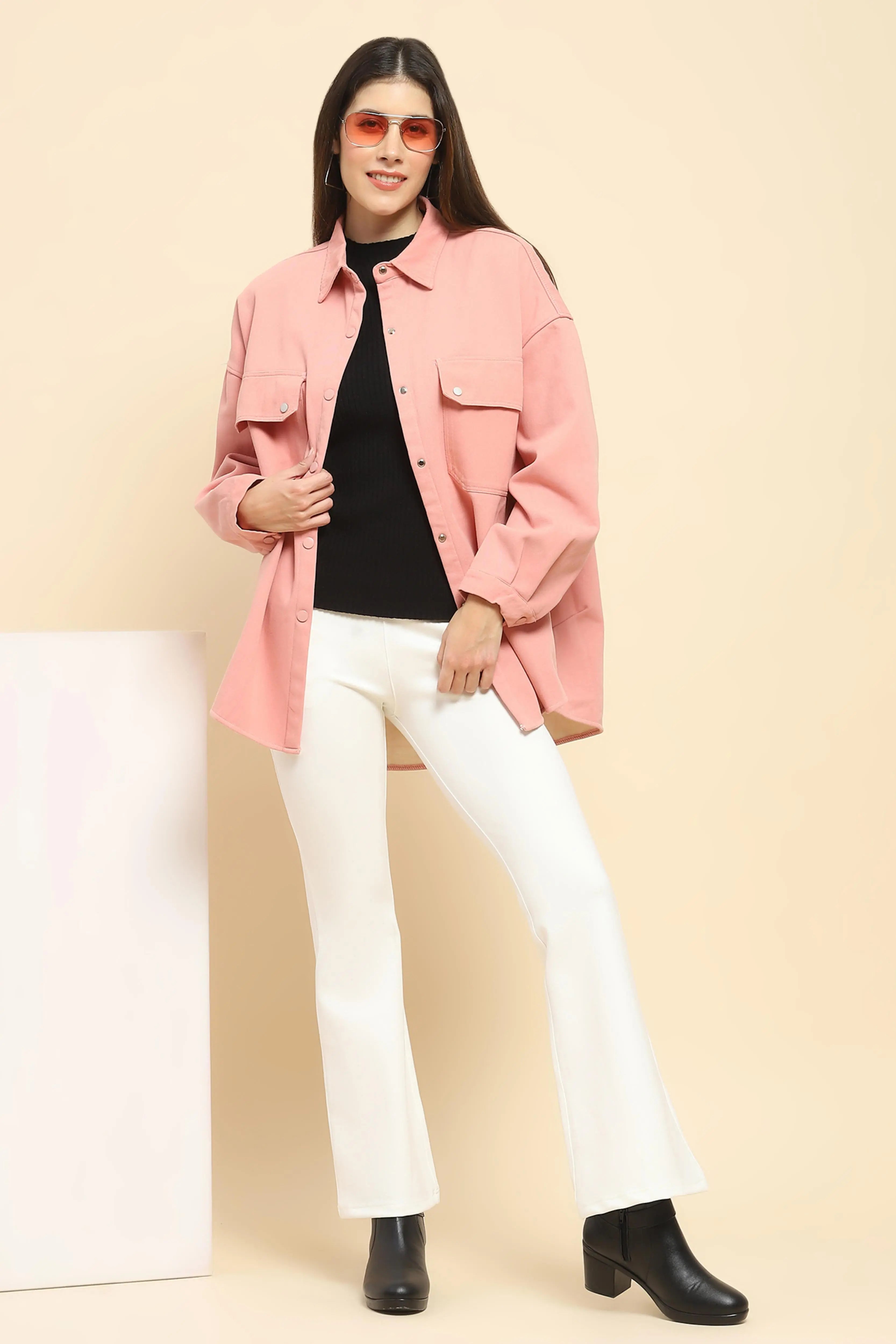 Pink Oversized Fleece Winter Shacket - Global Republic