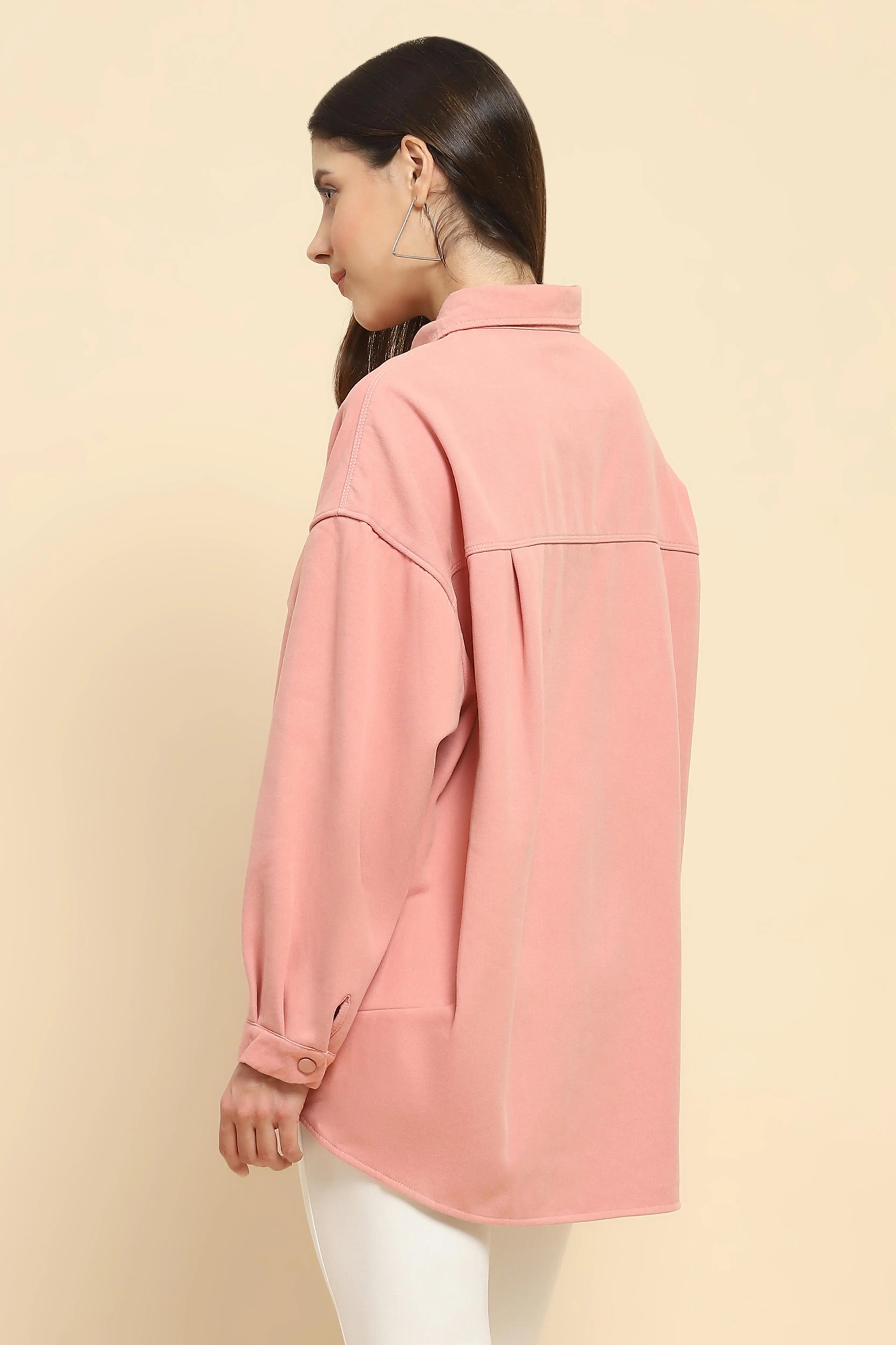 Pink Oversized Fleece Winter Shacket - Global Republic