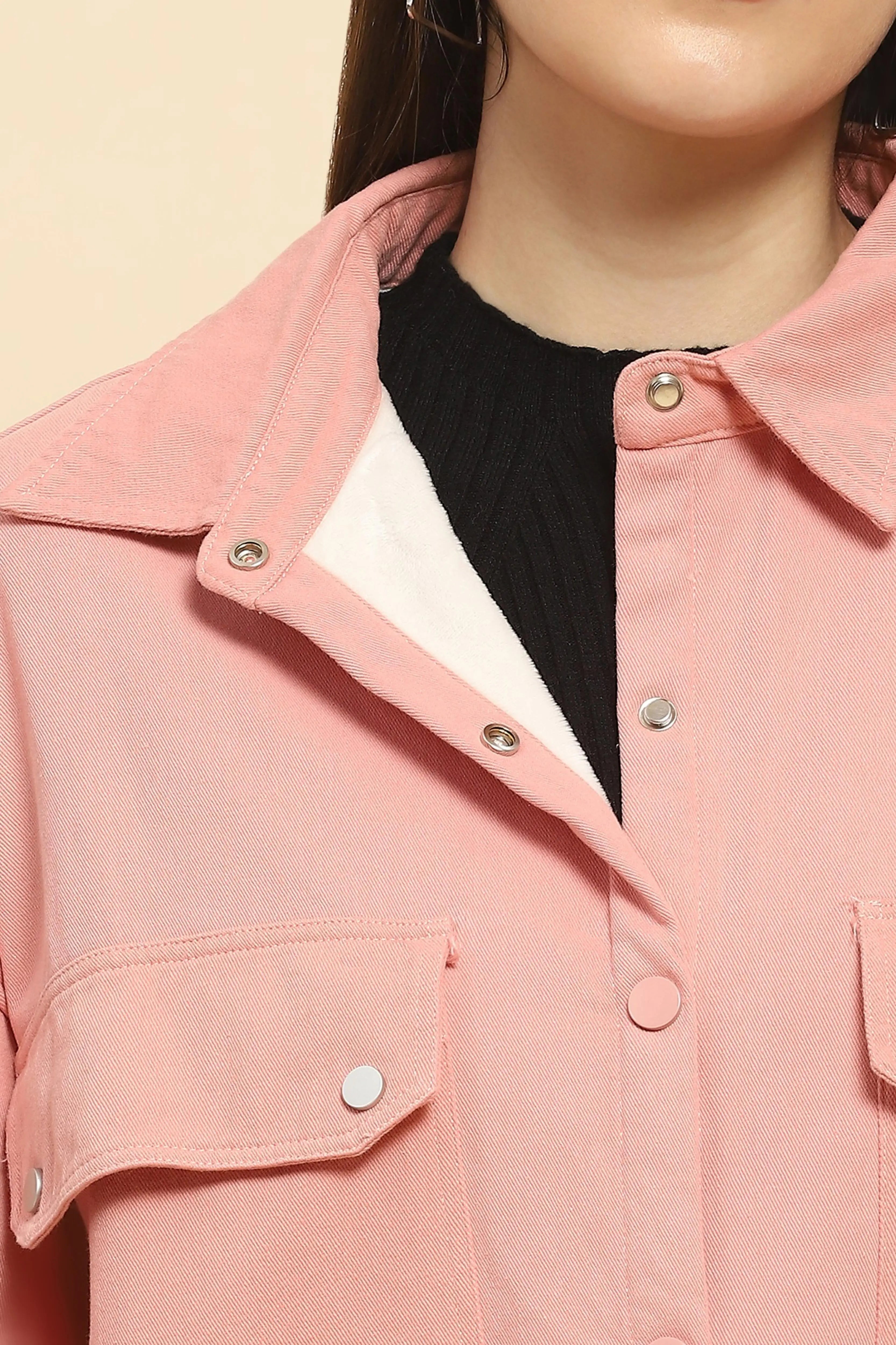 Pink Oversized Fleece Winter Shacket - Global Republic