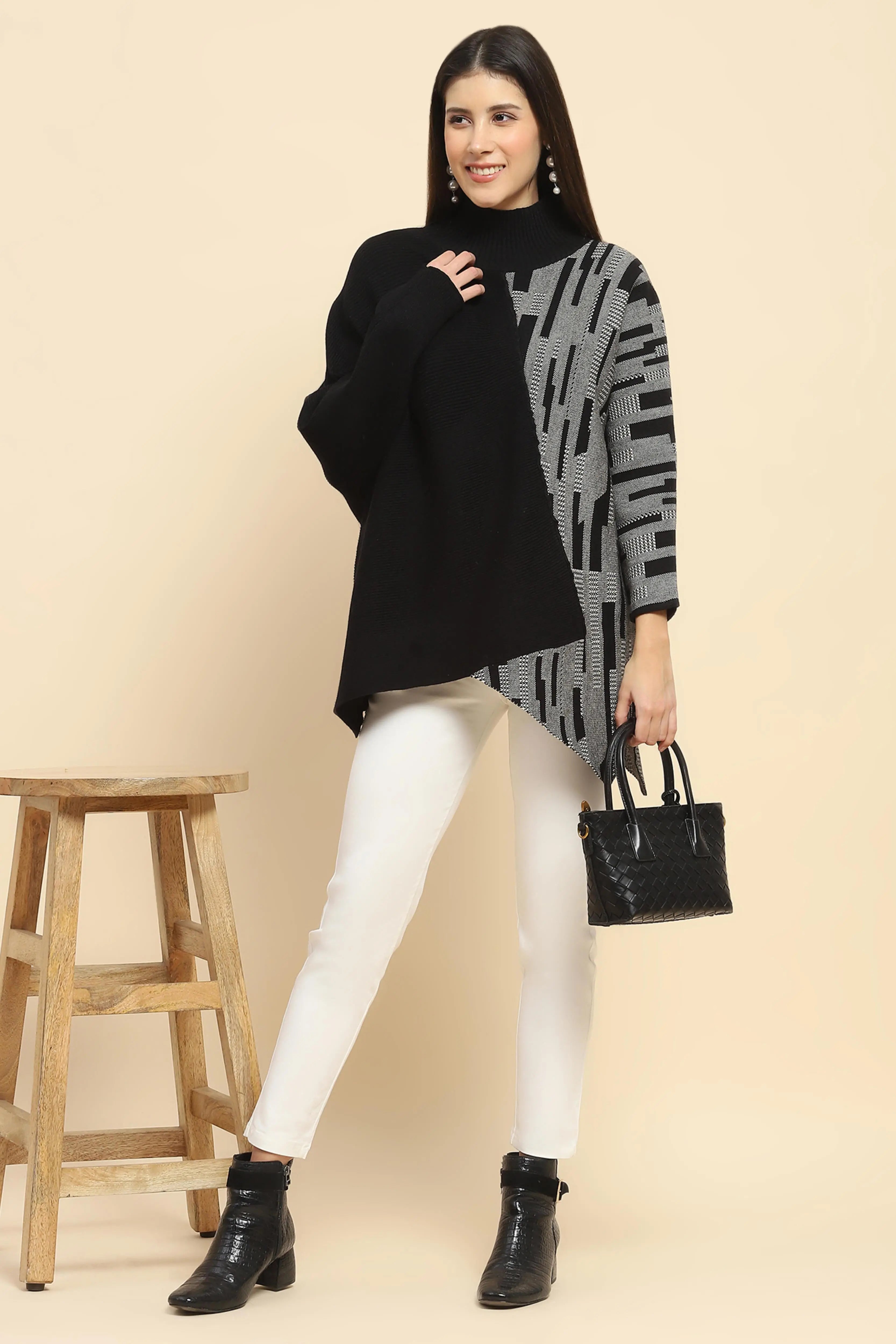 Wool Blend Loose Fit Black Pullover - Global Republic