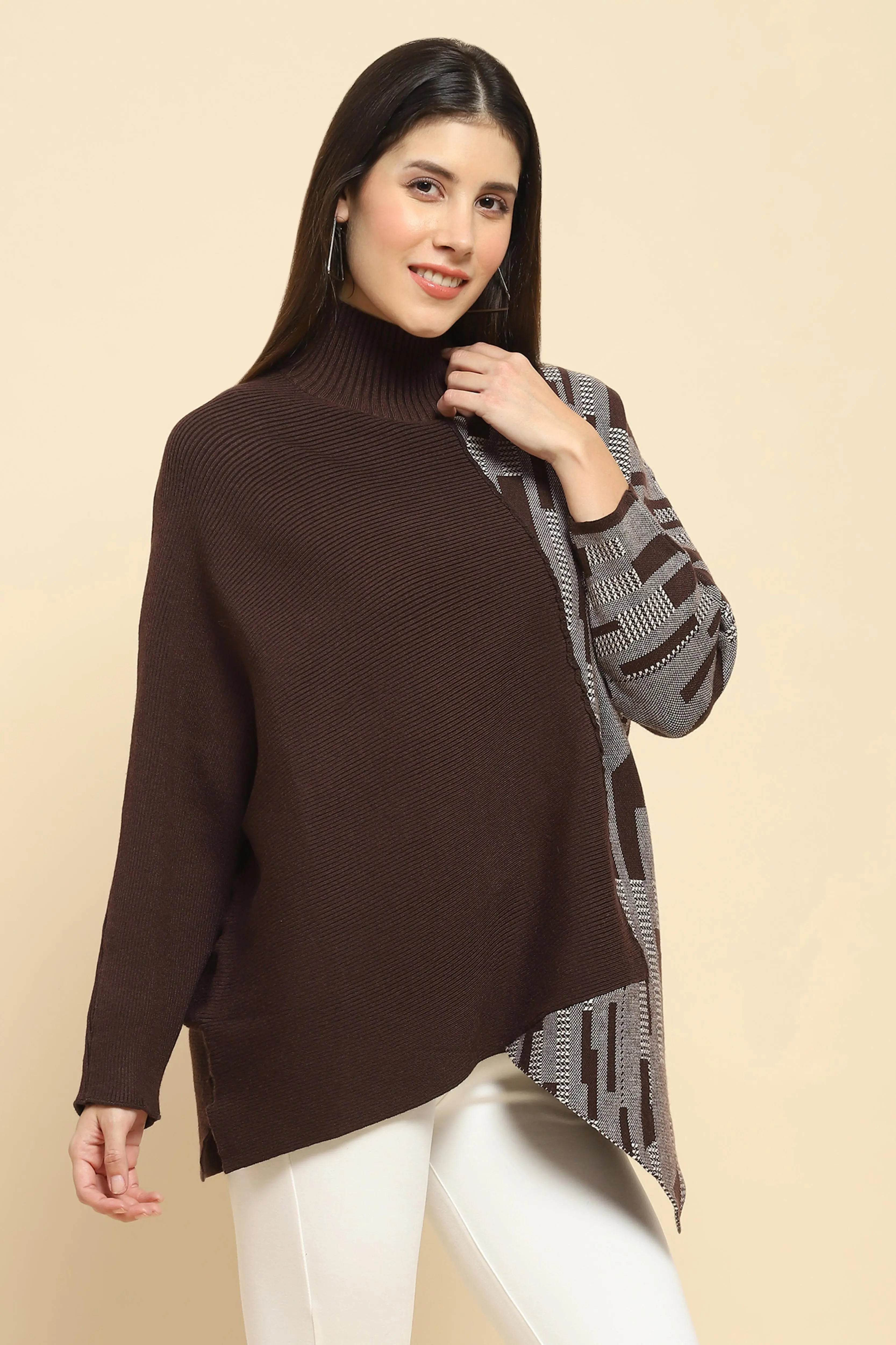 Brown Wool Blend Loose Fit Pullover - Global Republic