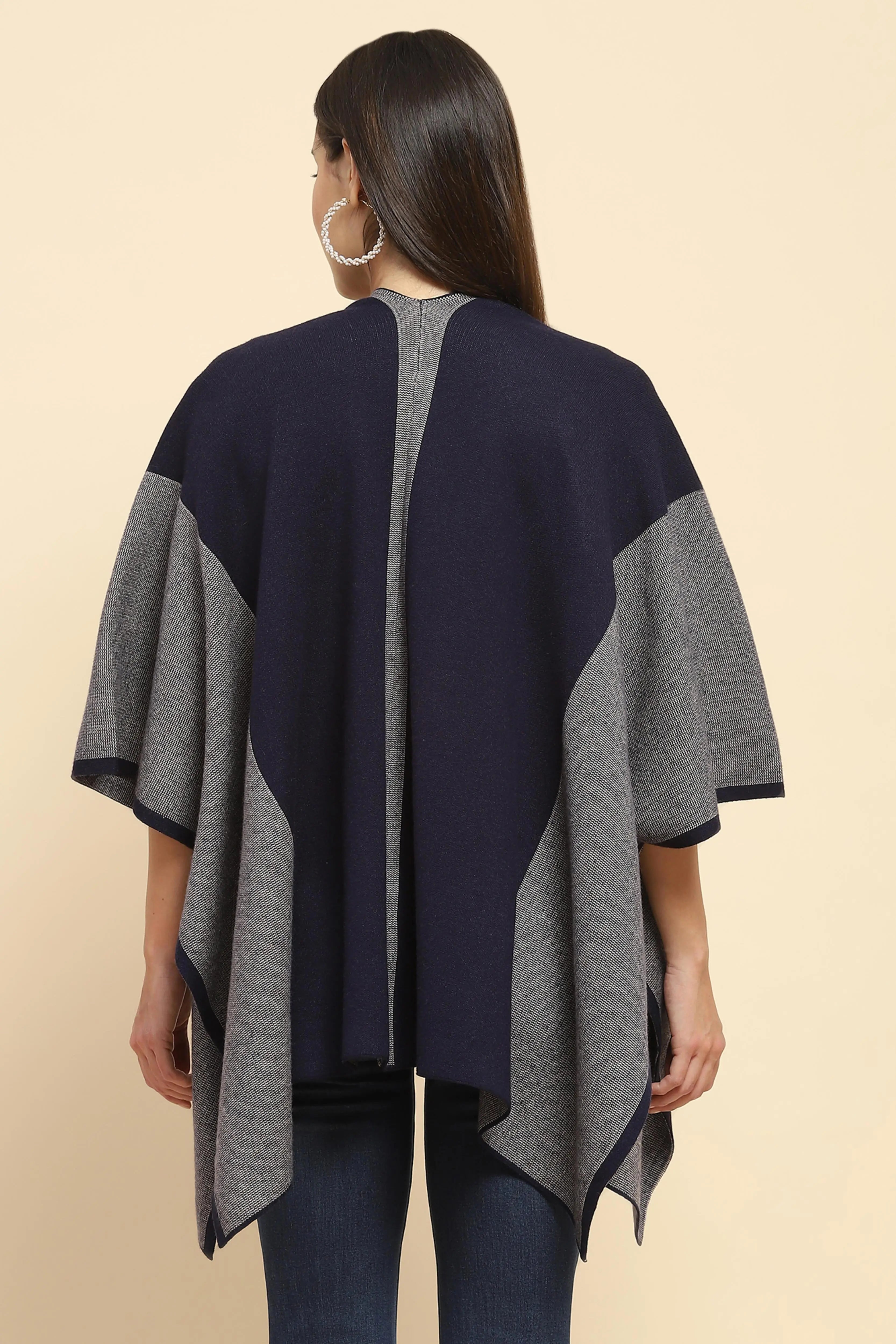 Navy Blue Wool Blend Winter Shrug - Global Republic