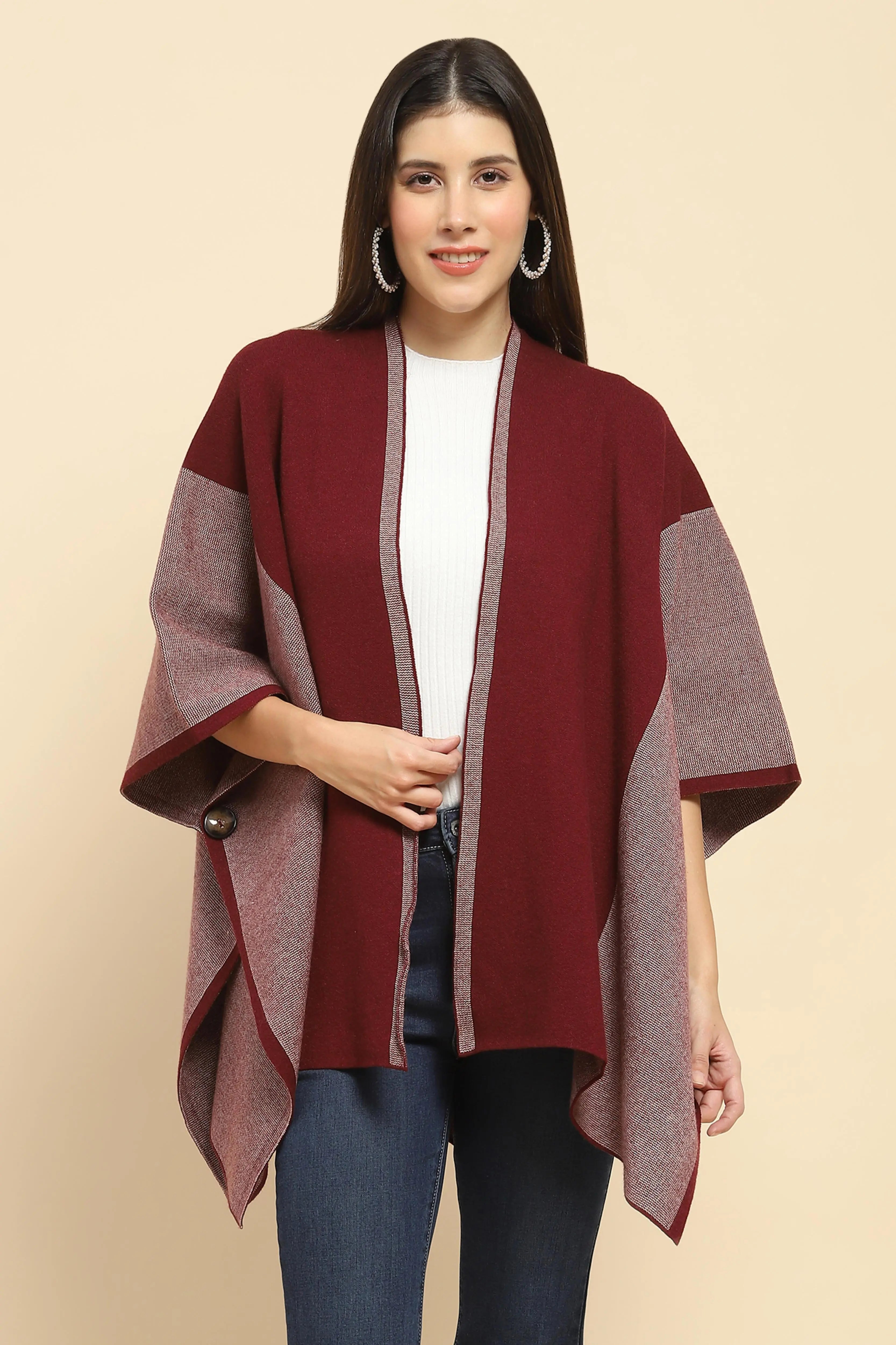 Maroon Wool Blend Winter Shrug - Global Republic