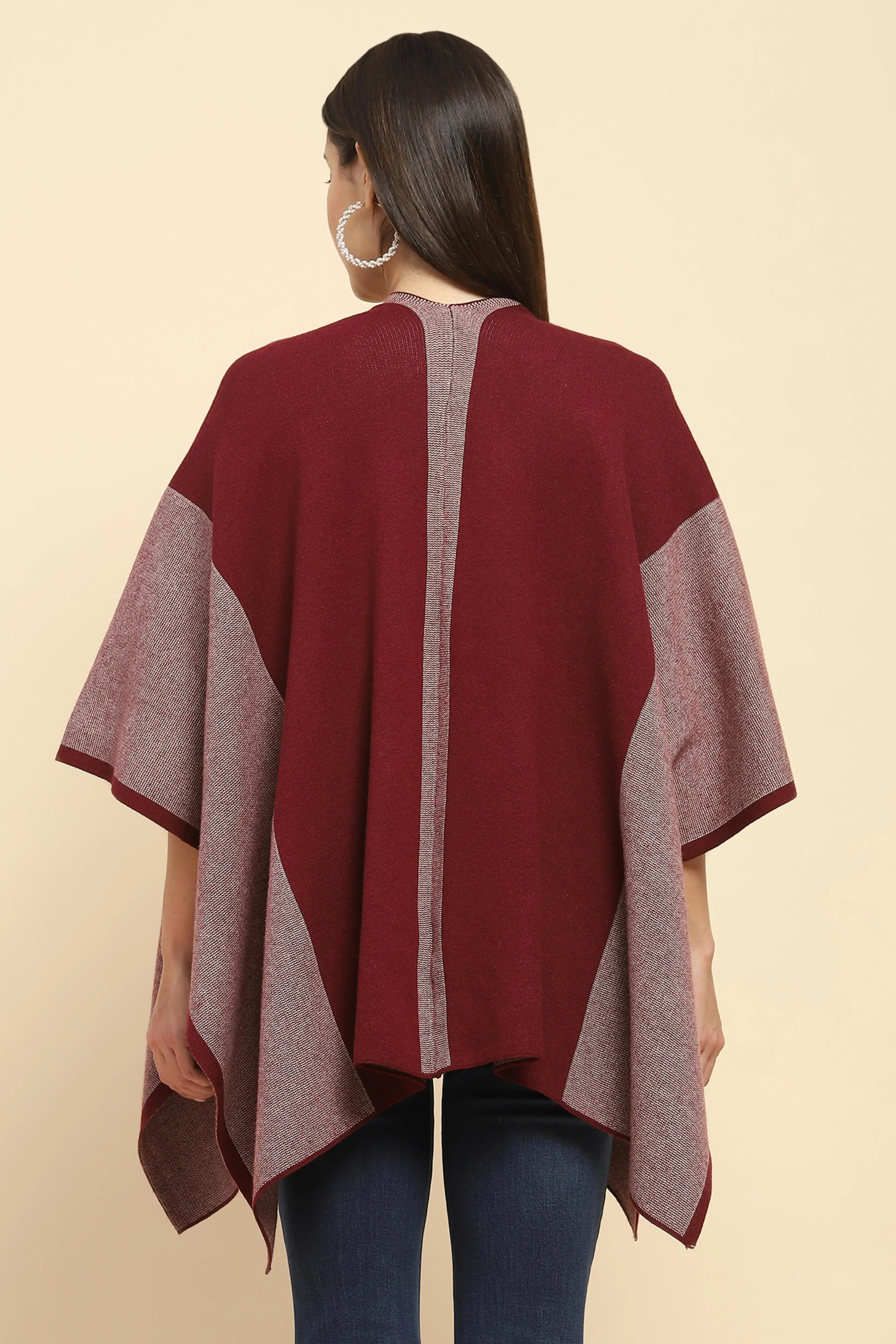 Maroon Wool Blend Winter Shrug - Global Republic