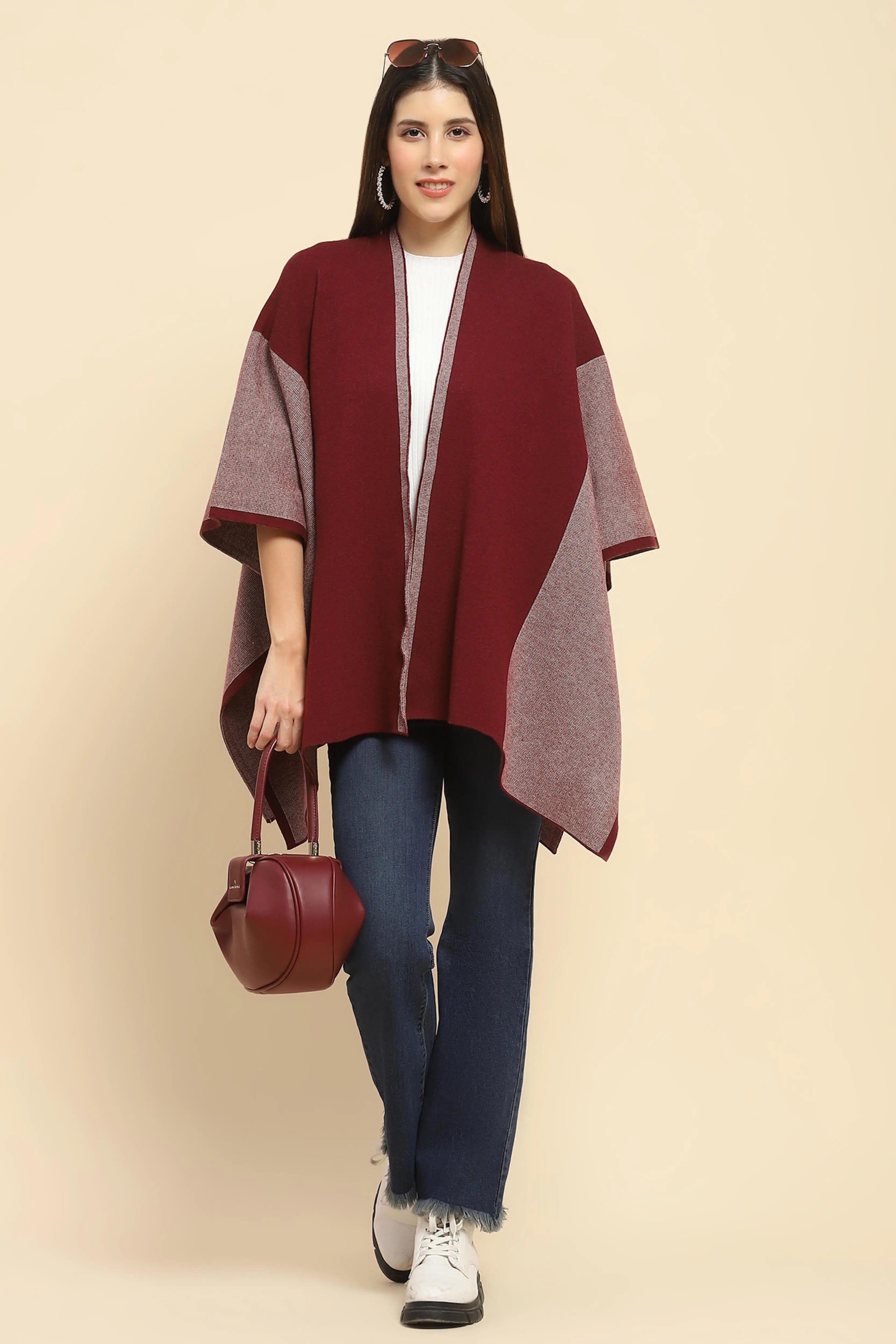 Maroon Wool Blend Winter Shrug - Global Republic