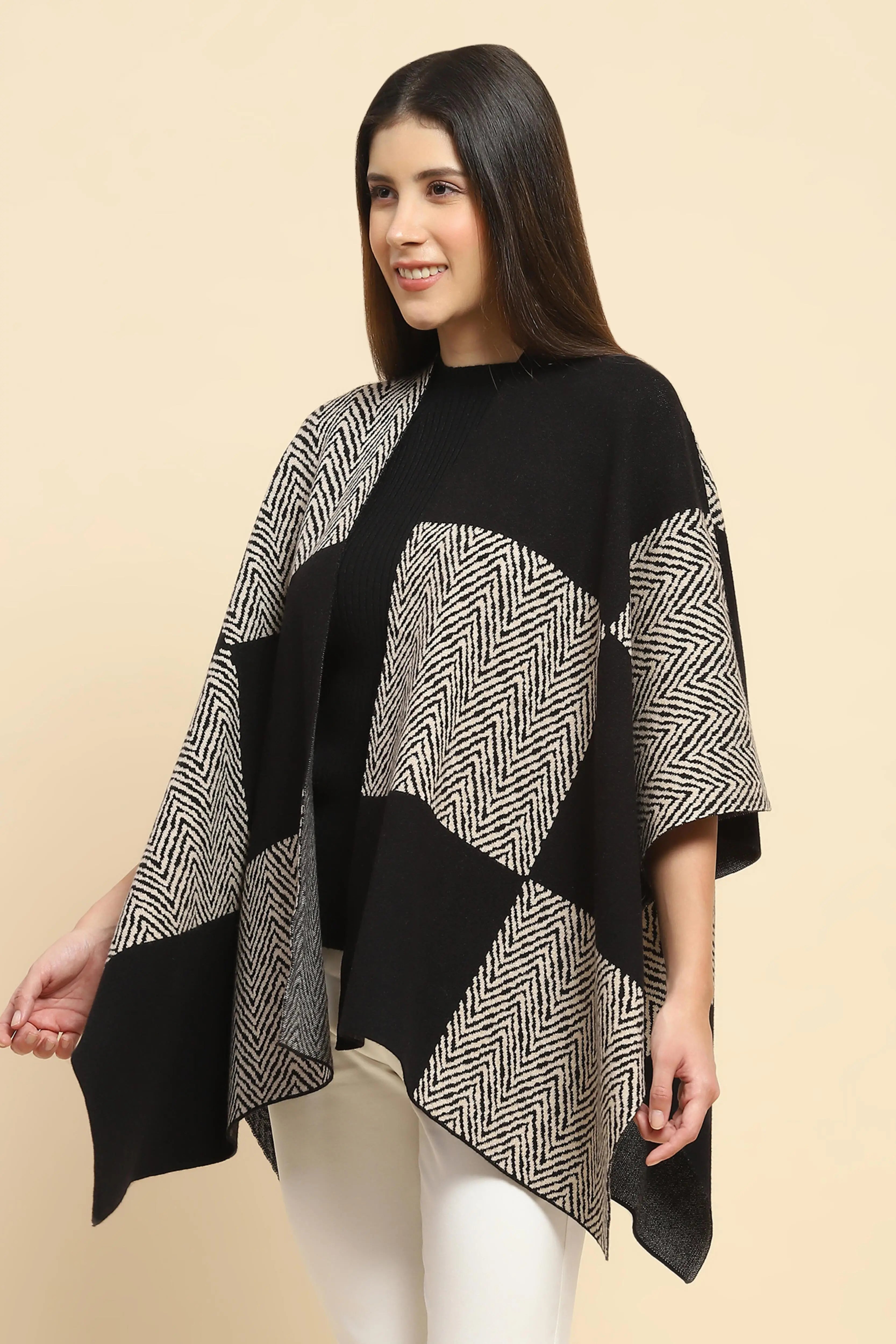 Monochrome Wool Blend Winter Shrug - Global Republic