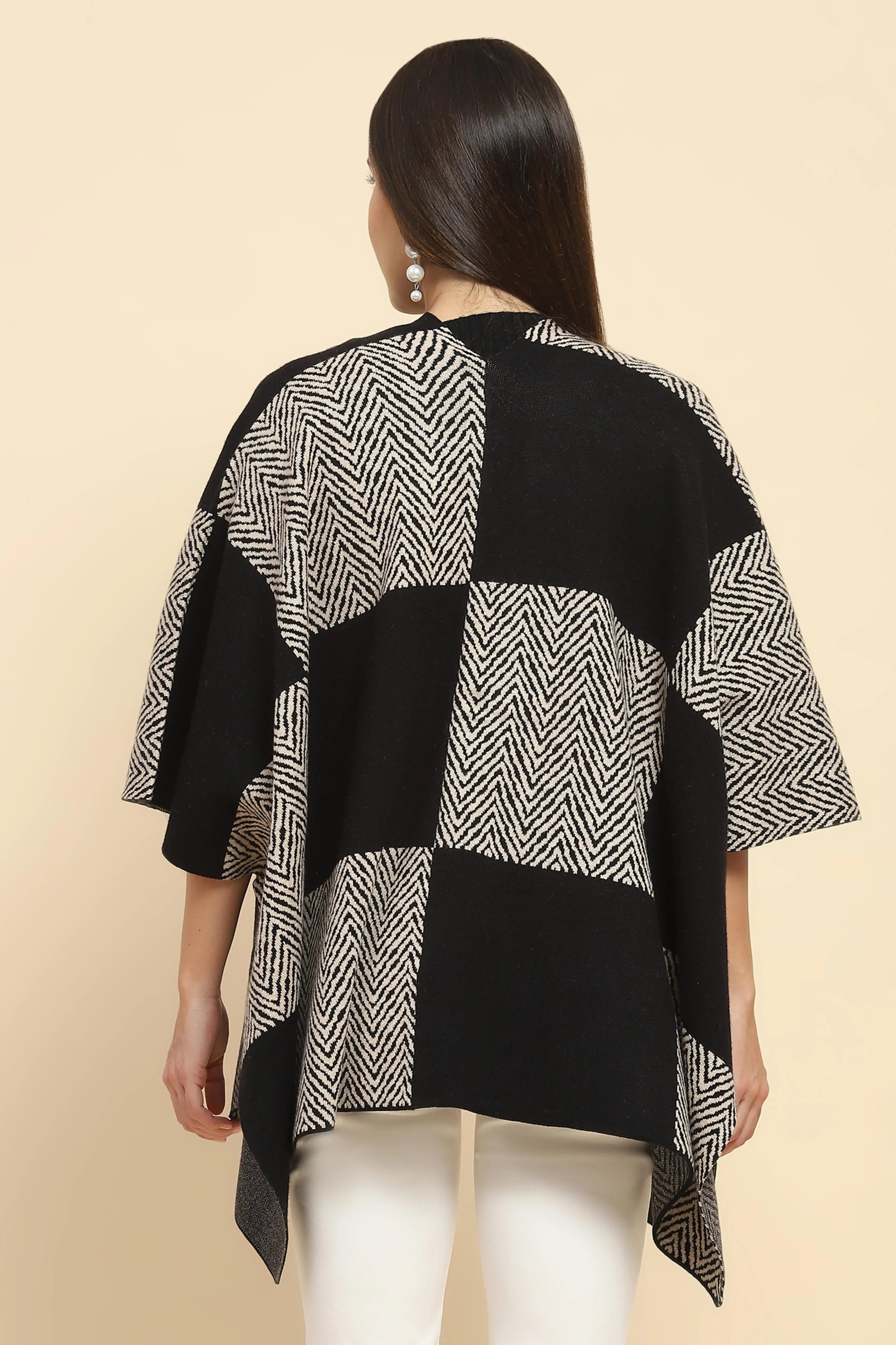 Monochrome Wool Blend Winter Shrug - Global Republic
