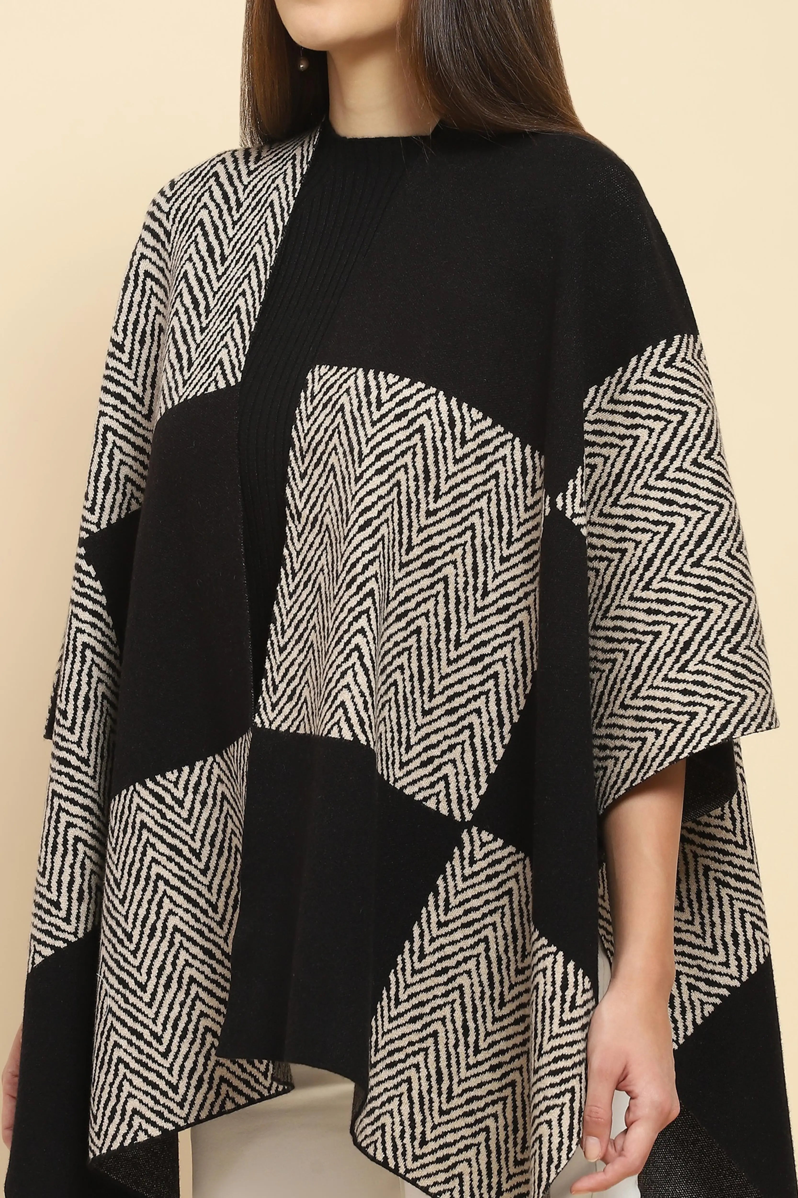 Monochrome Wool Blend Winter Shrug - Global Republic
