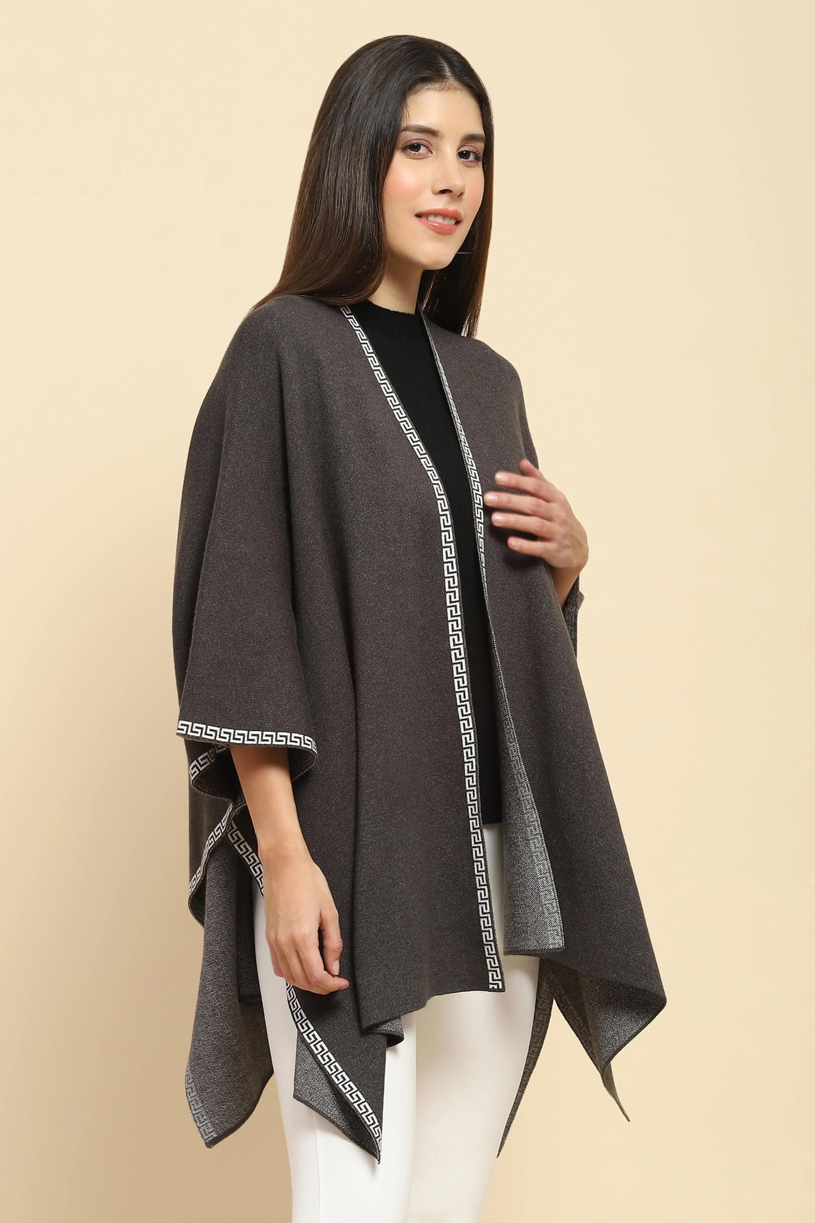 Charcoal Wool Blend Winter Shrug - Global Republic