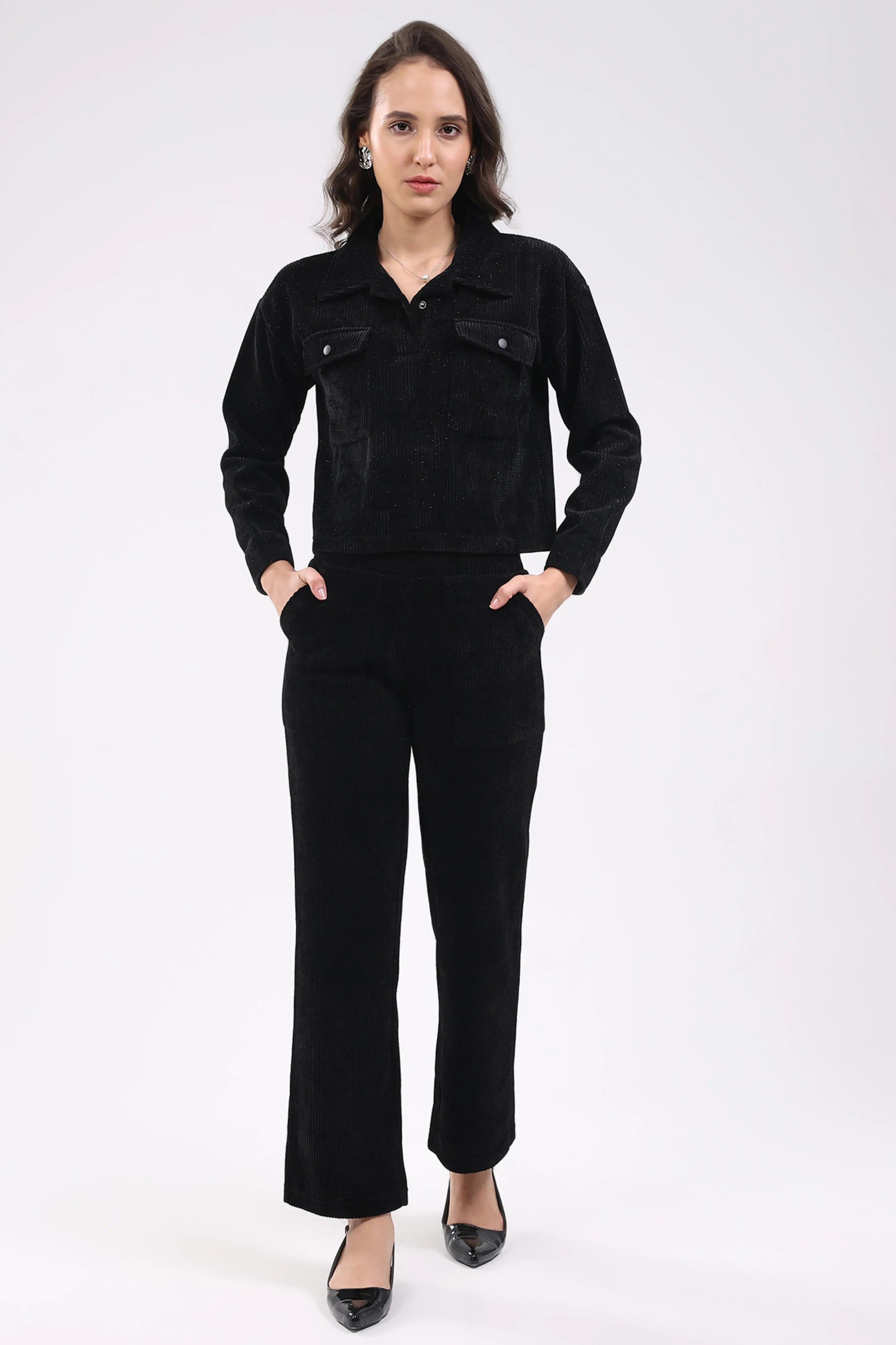 Black Textured Winter Co-ord Set - Global Republic