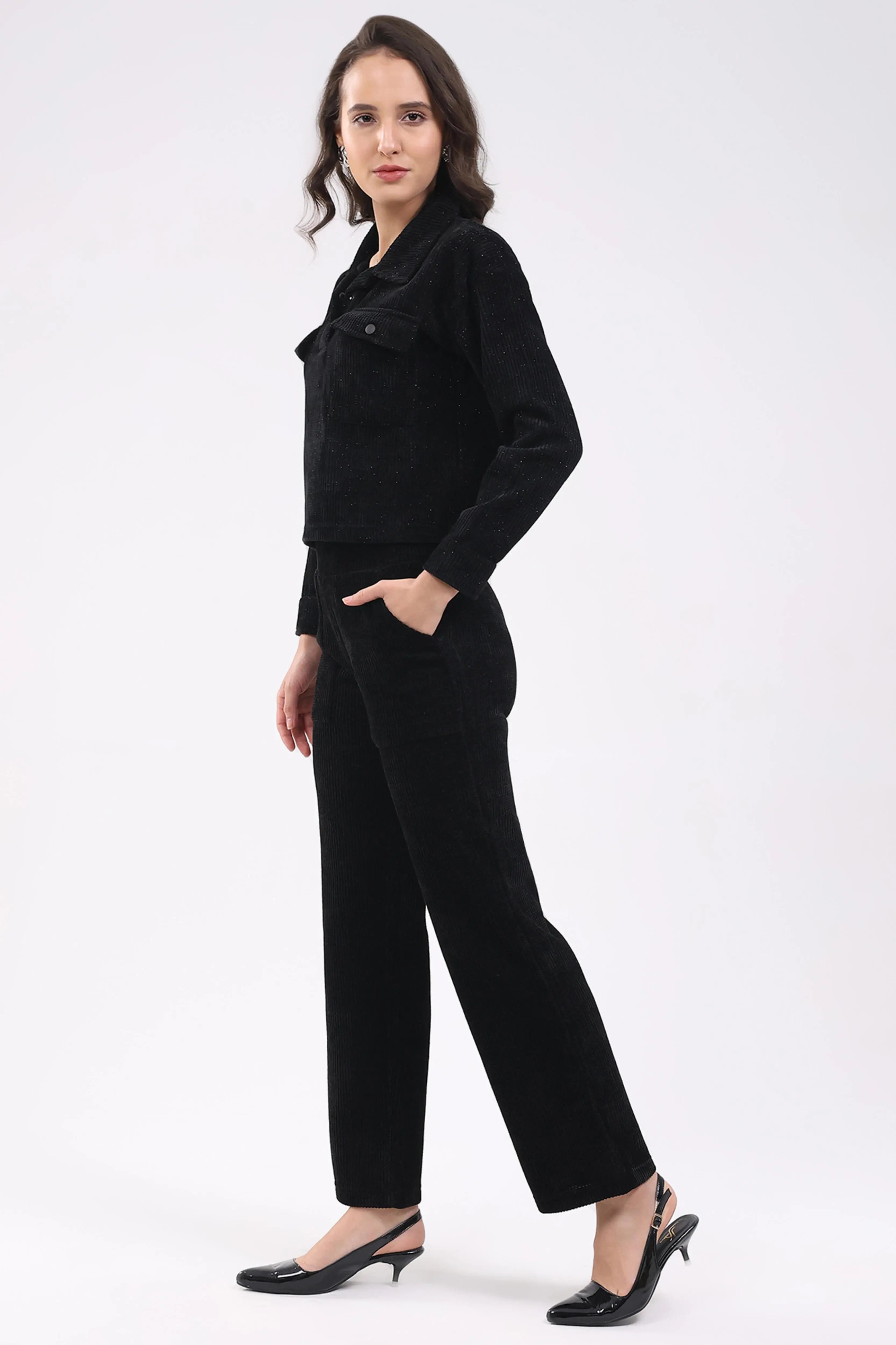 Black Textured Winter Co-ord Set - Global Republic