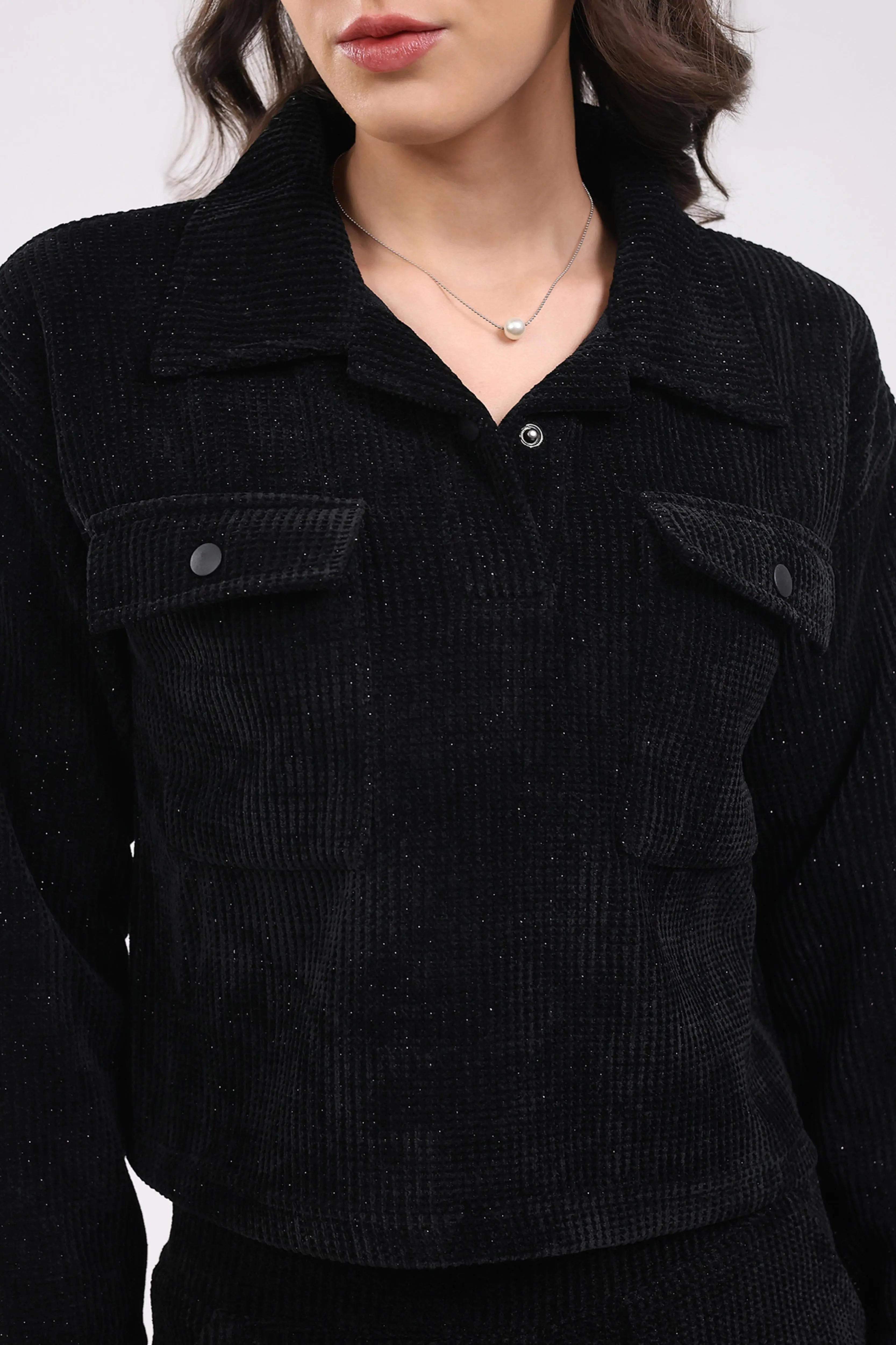 Black Textured Winter Co-ord Set - Global Republic