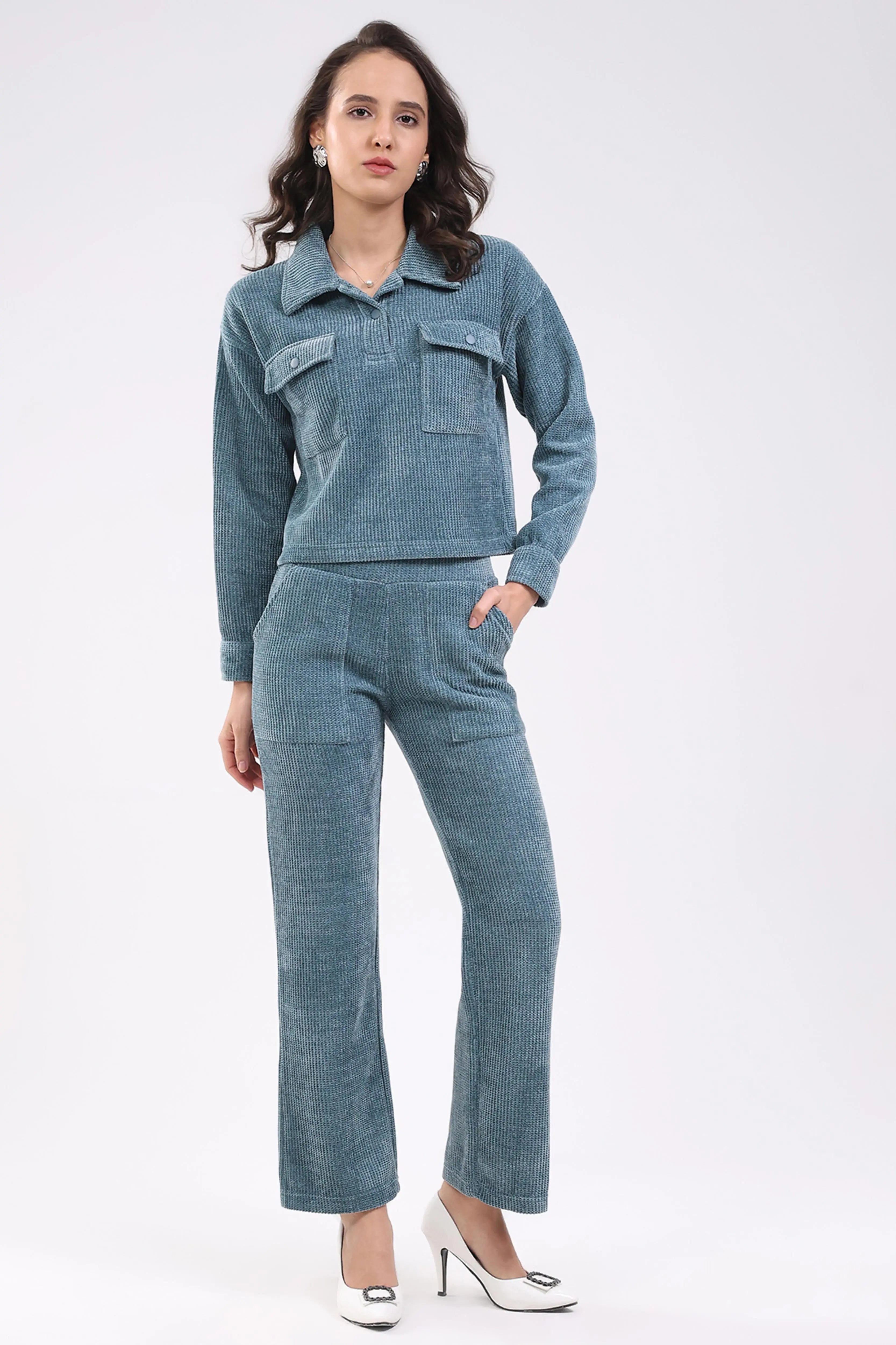 Blue Textured Winter Co-ord Set - Global Republic