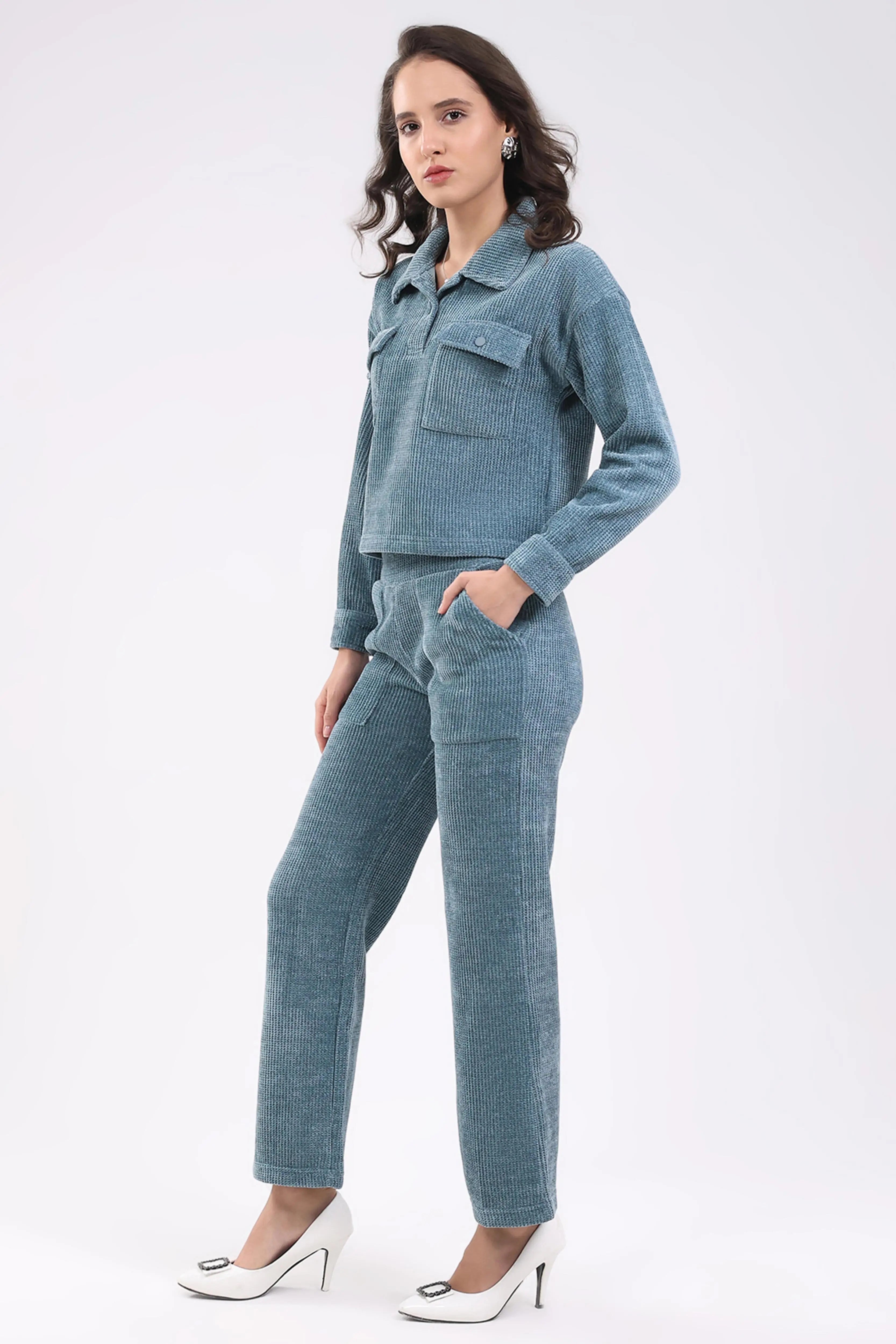 Blue Textured Winter Co-ord Set - Global Republic