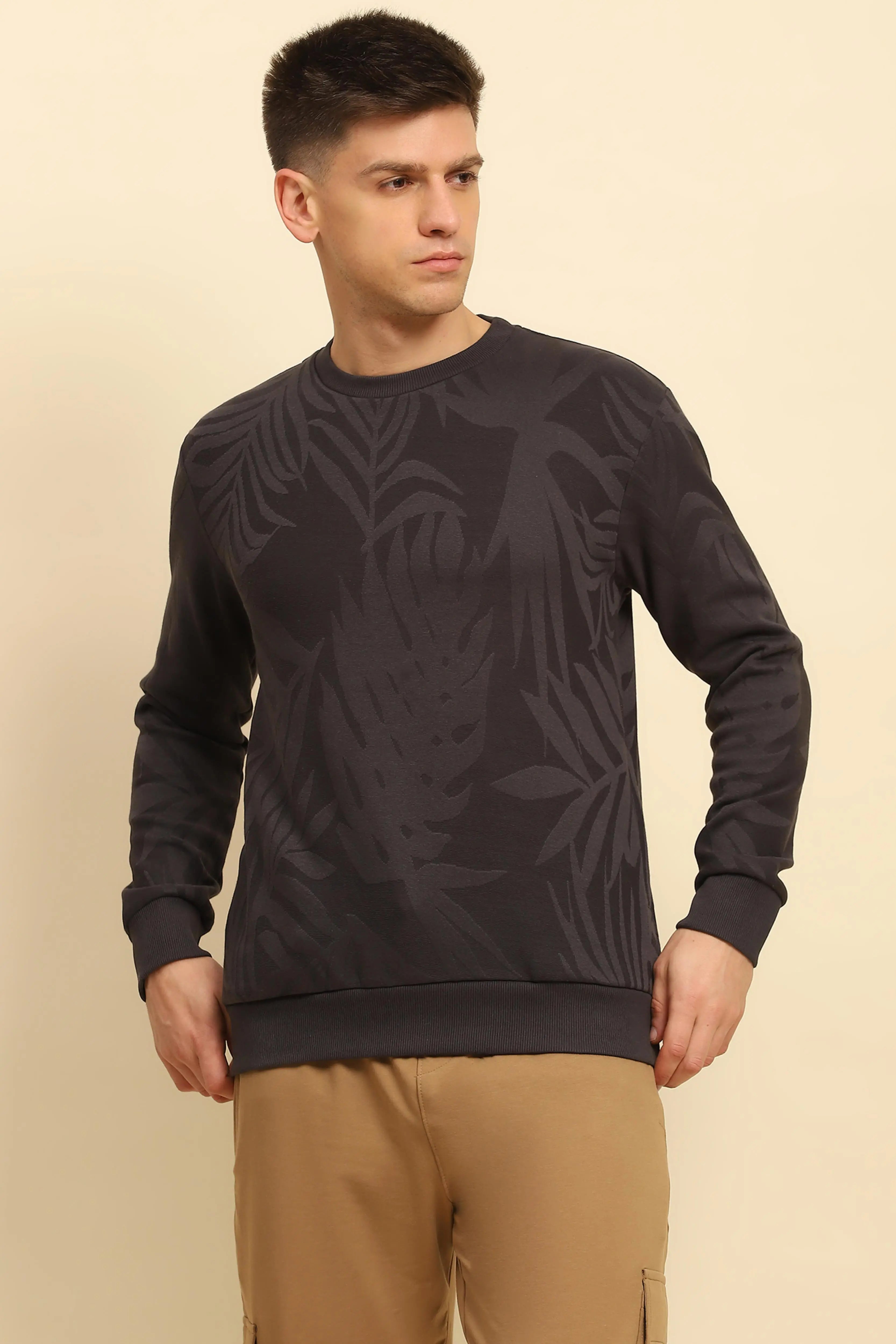 Grey  Textured Sweatshirt - Global Republic