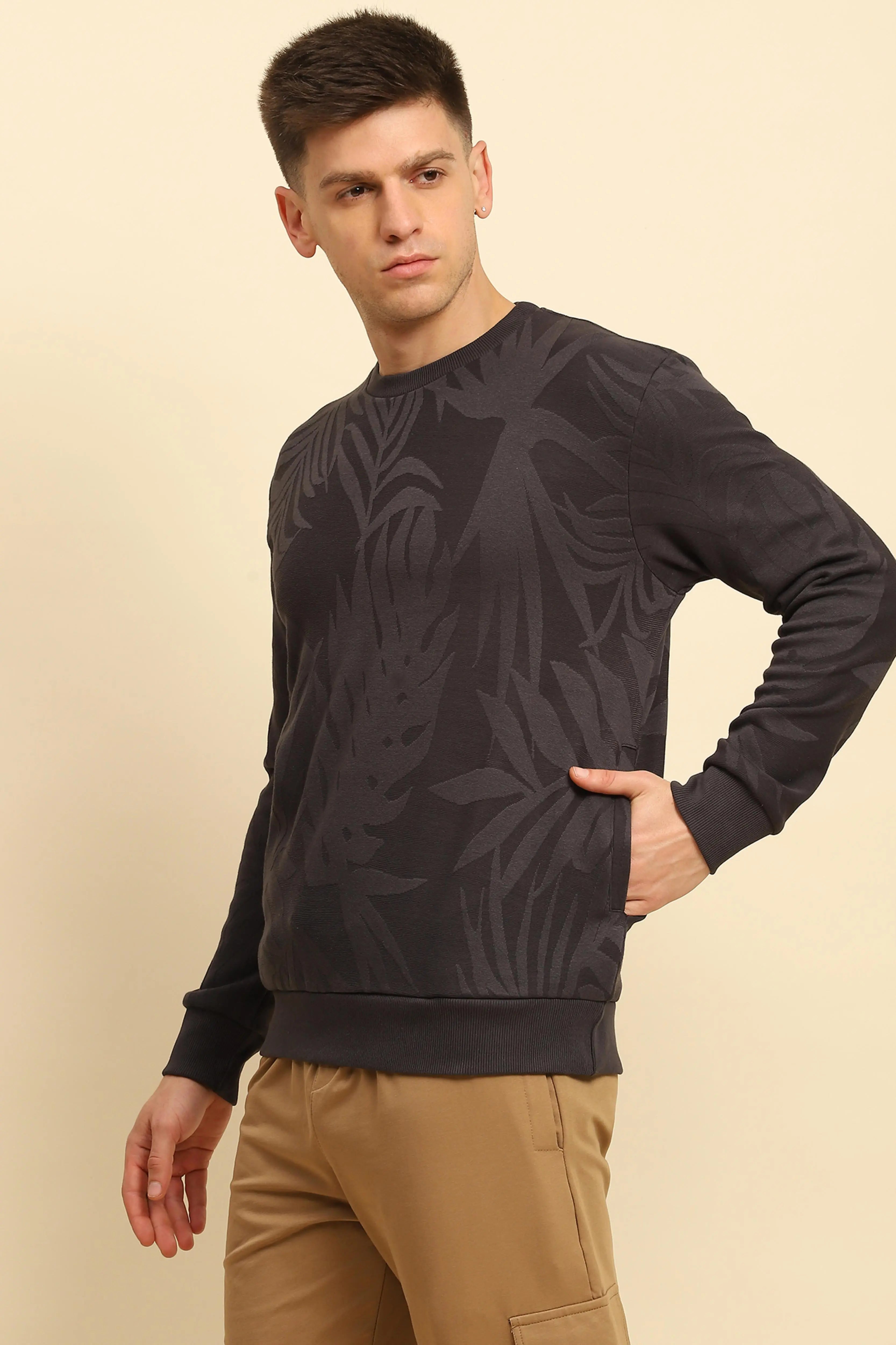 Grey  Textured Sweatshirt - Global Republic