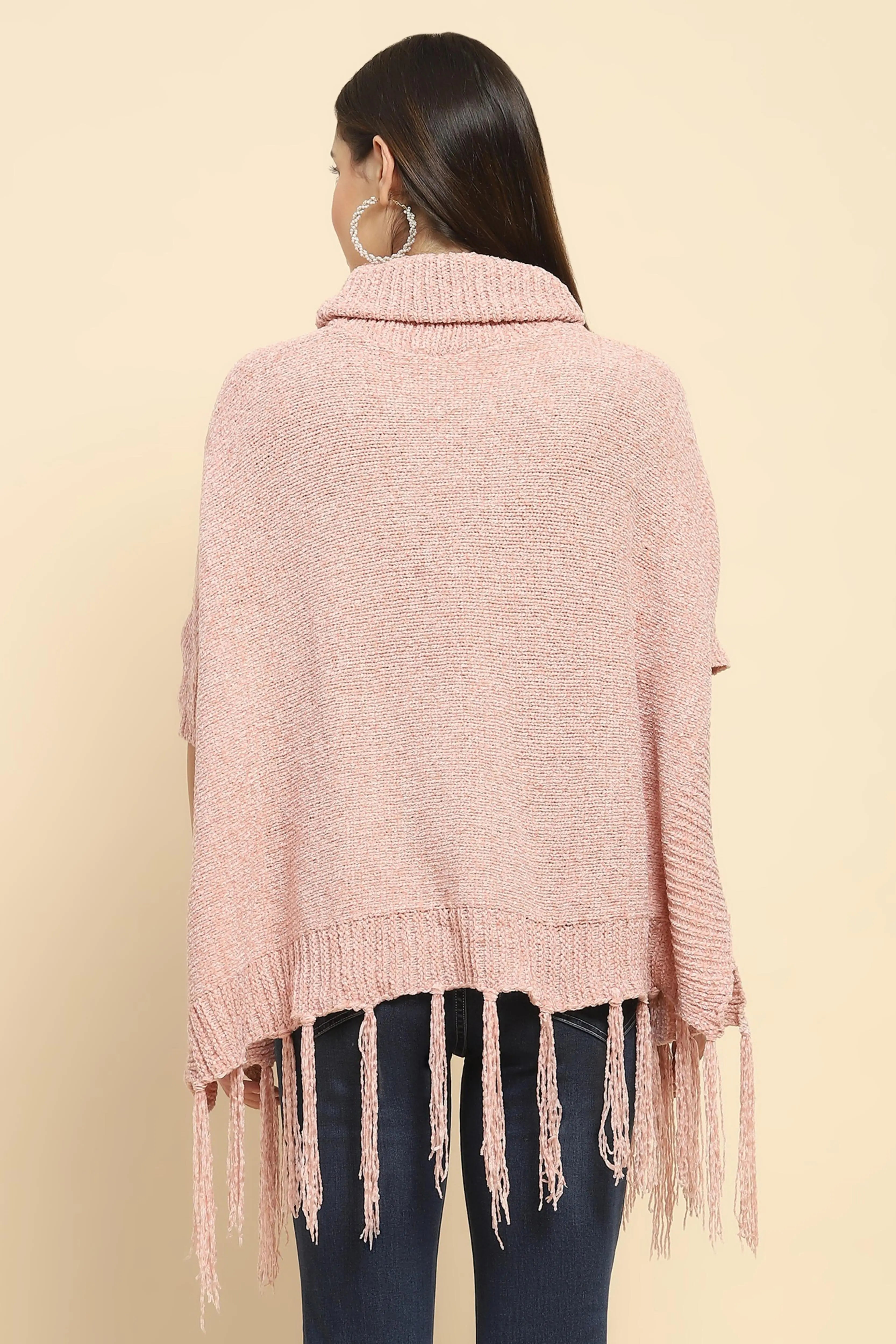 Pink Wool Blend Knit Loose Poncho - Global Republic