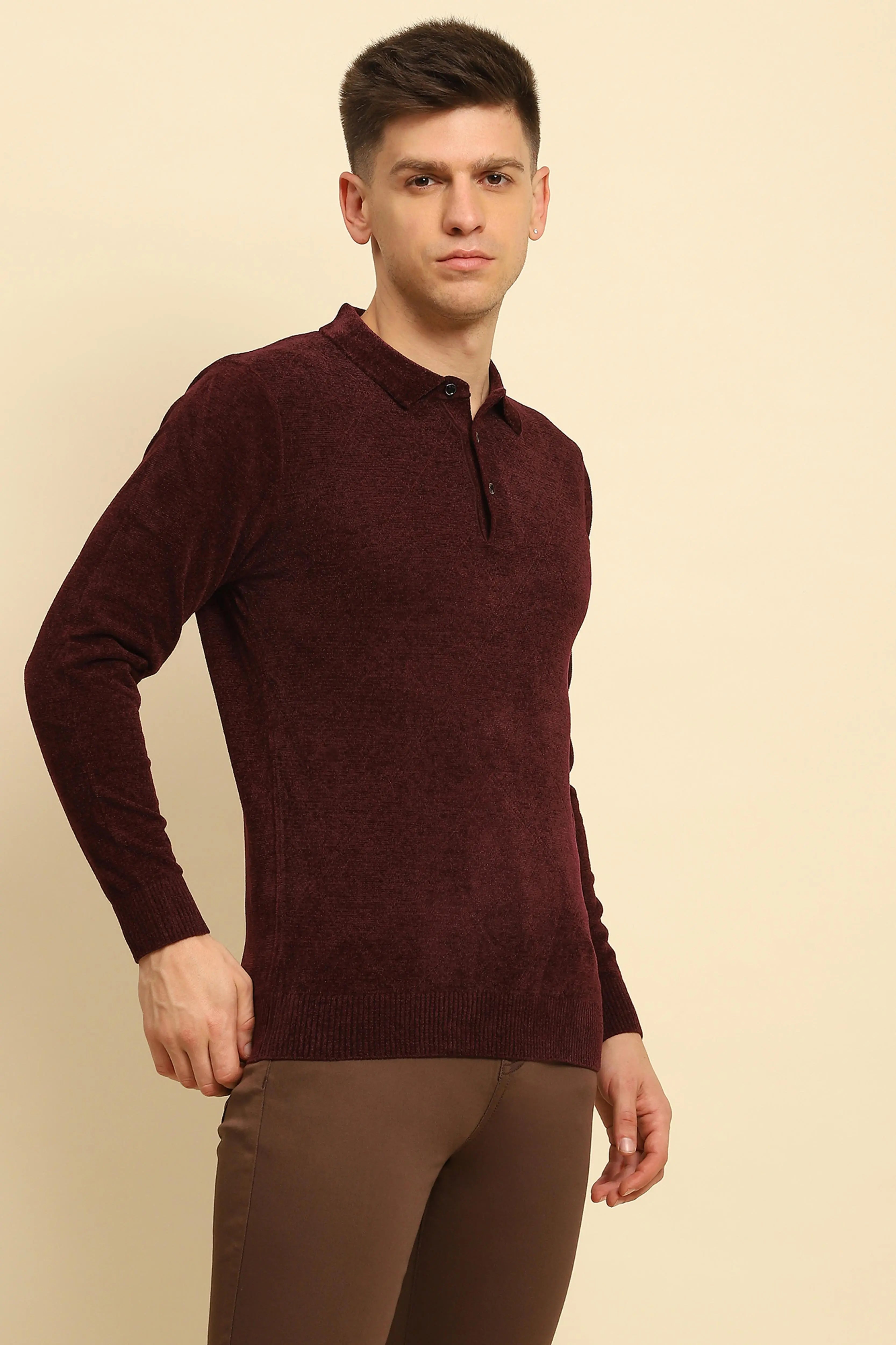 Maroon Velvet Solid Pullover - Global Republic