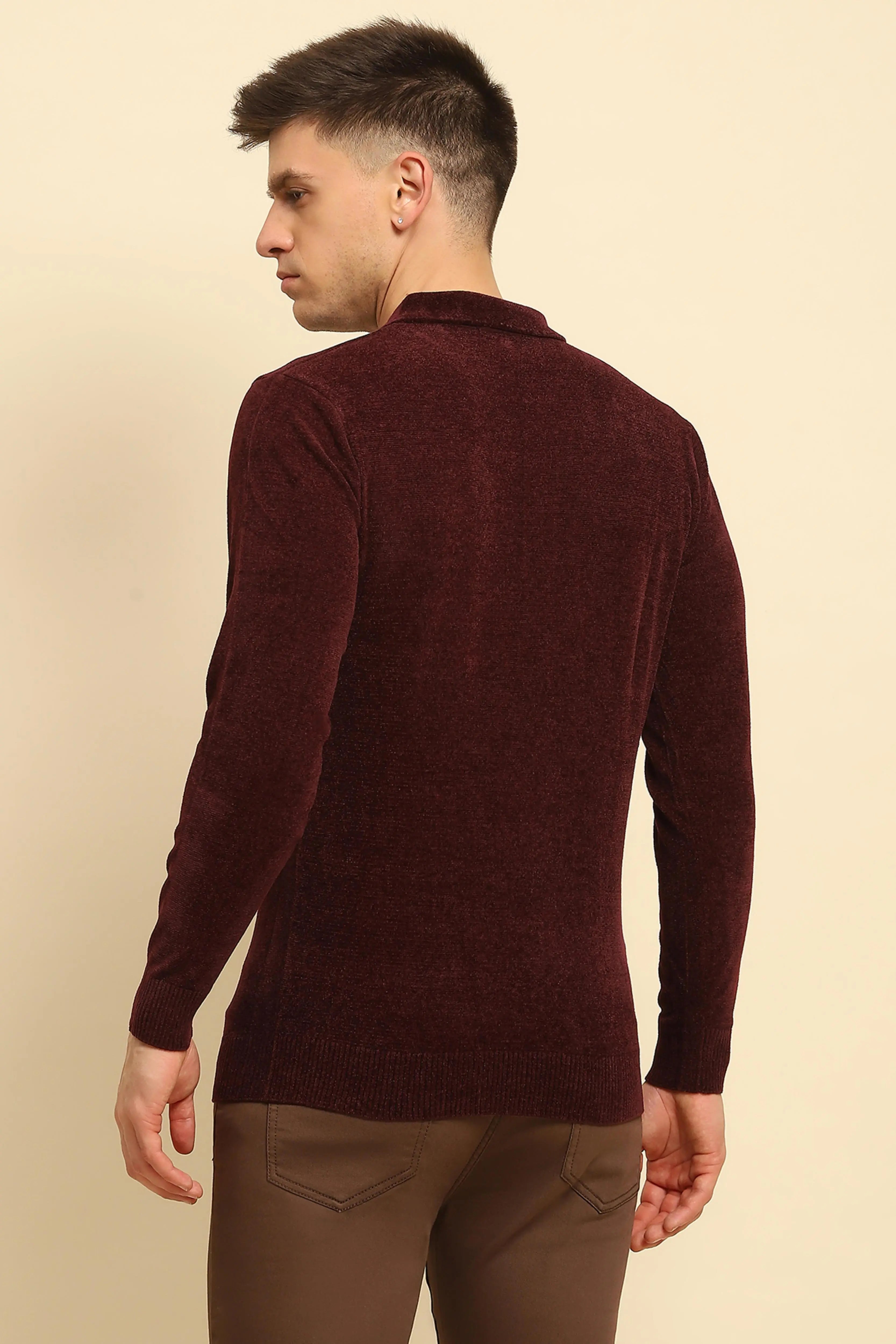 Maroon Velvet Solid Pullover - Global Republic