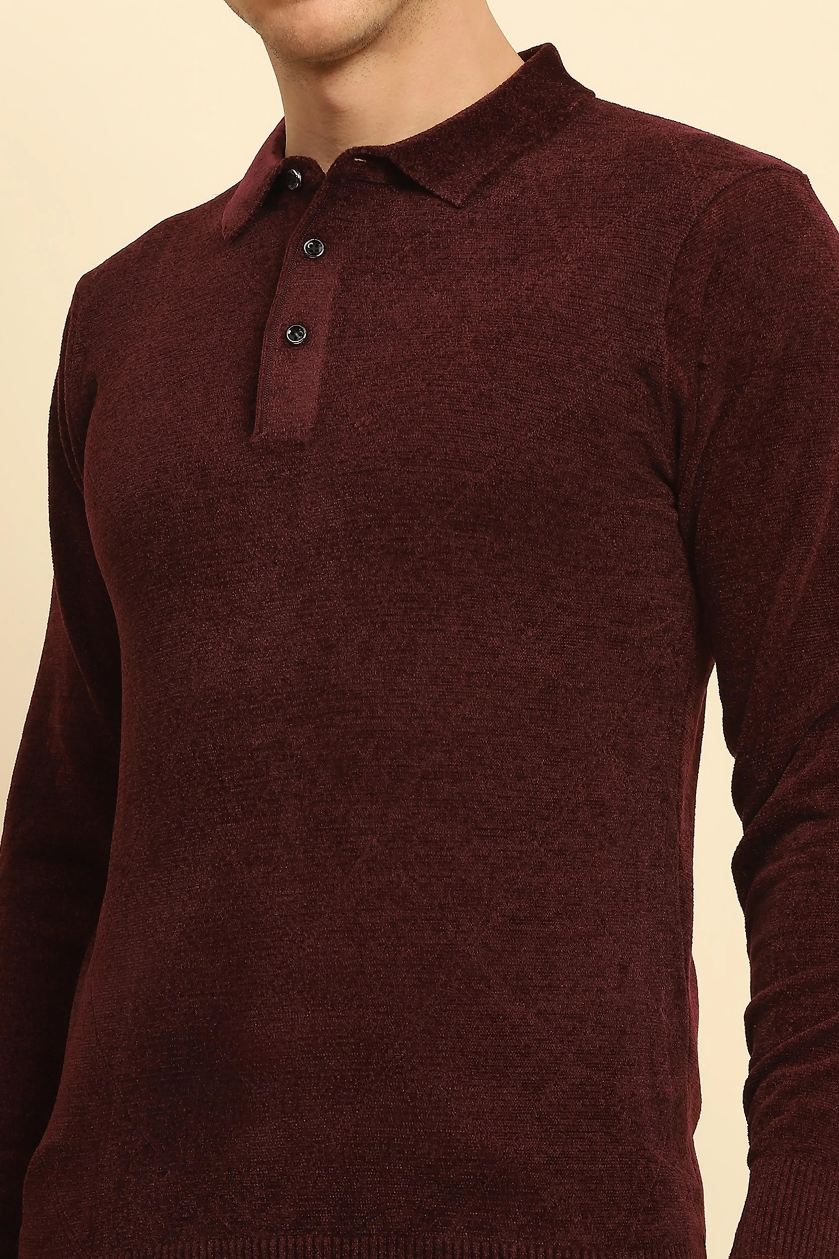 Maroon Velvet Solid Pullover - Global Republic