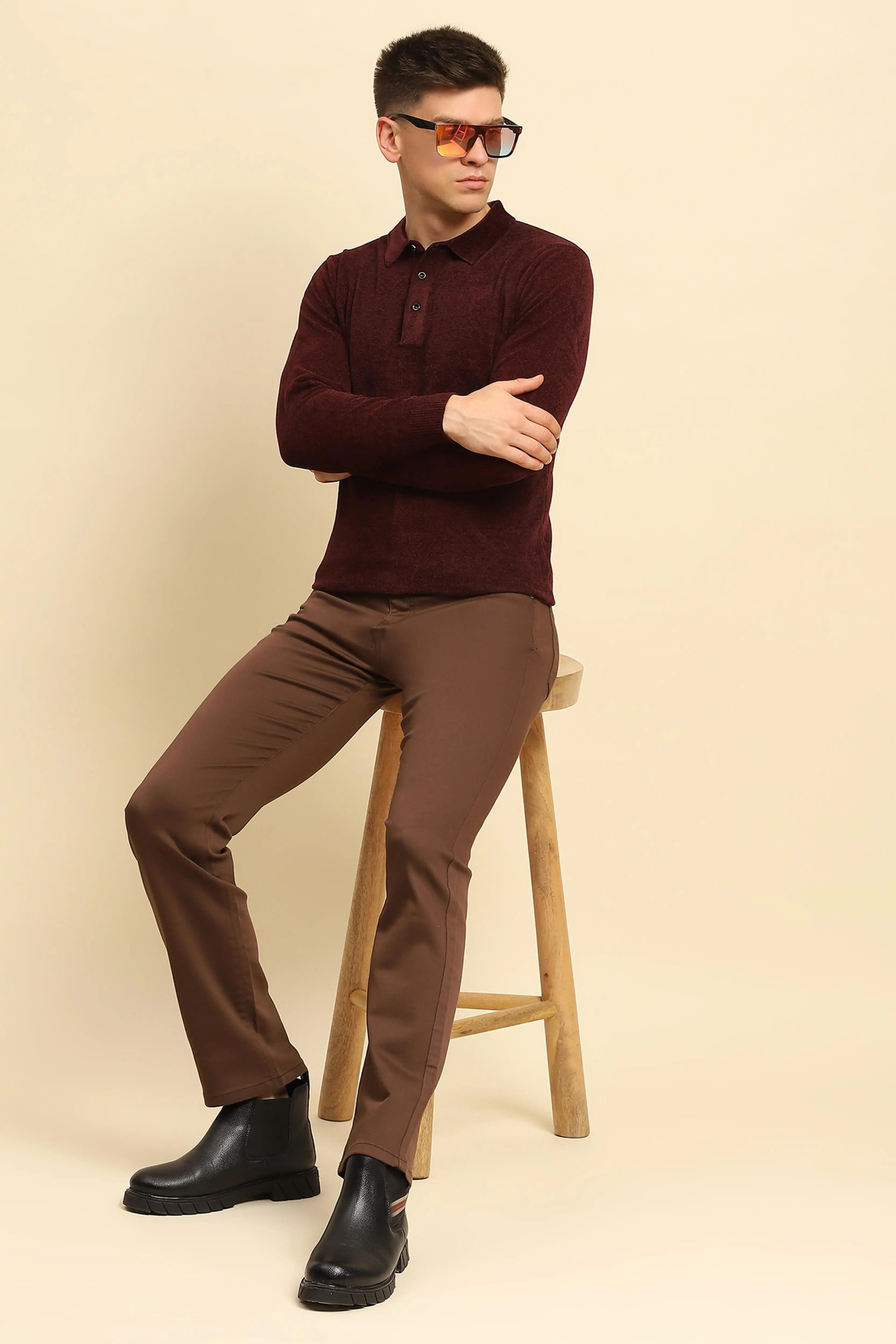 Maroon Velvet Solid Pullover - Global Republic