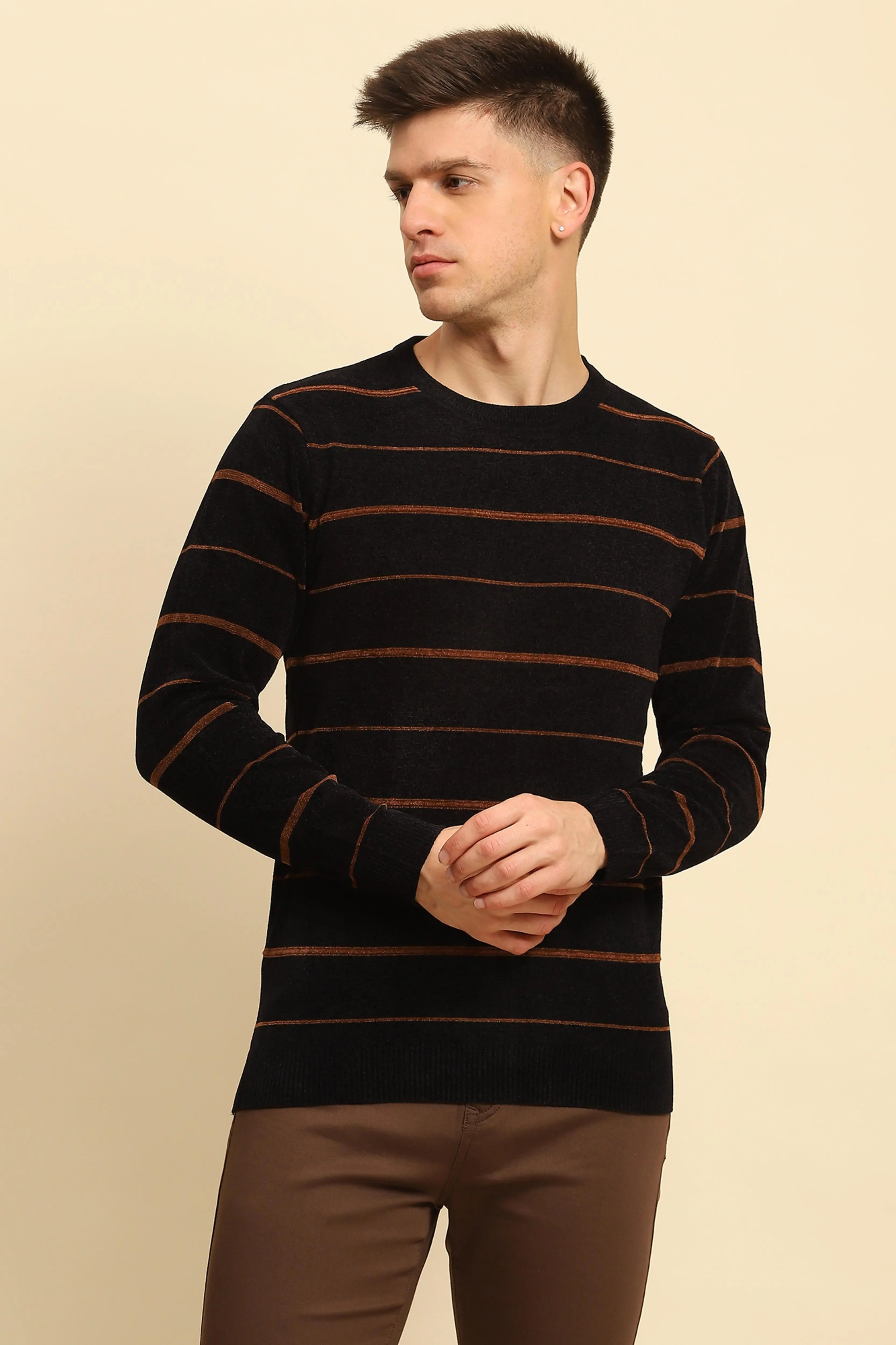 Black Velvet Striped Pullover - Global Republic