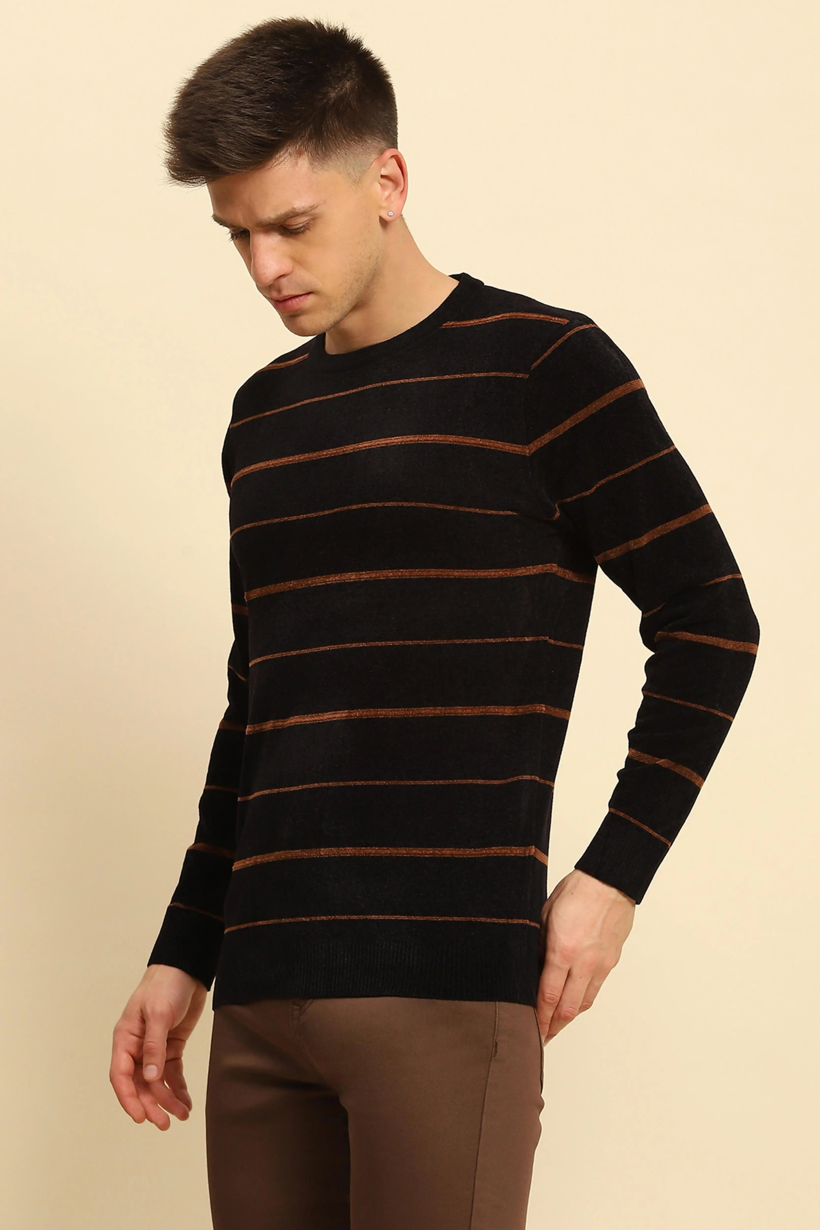 Black Velvet Striped Pullover - Global Republic