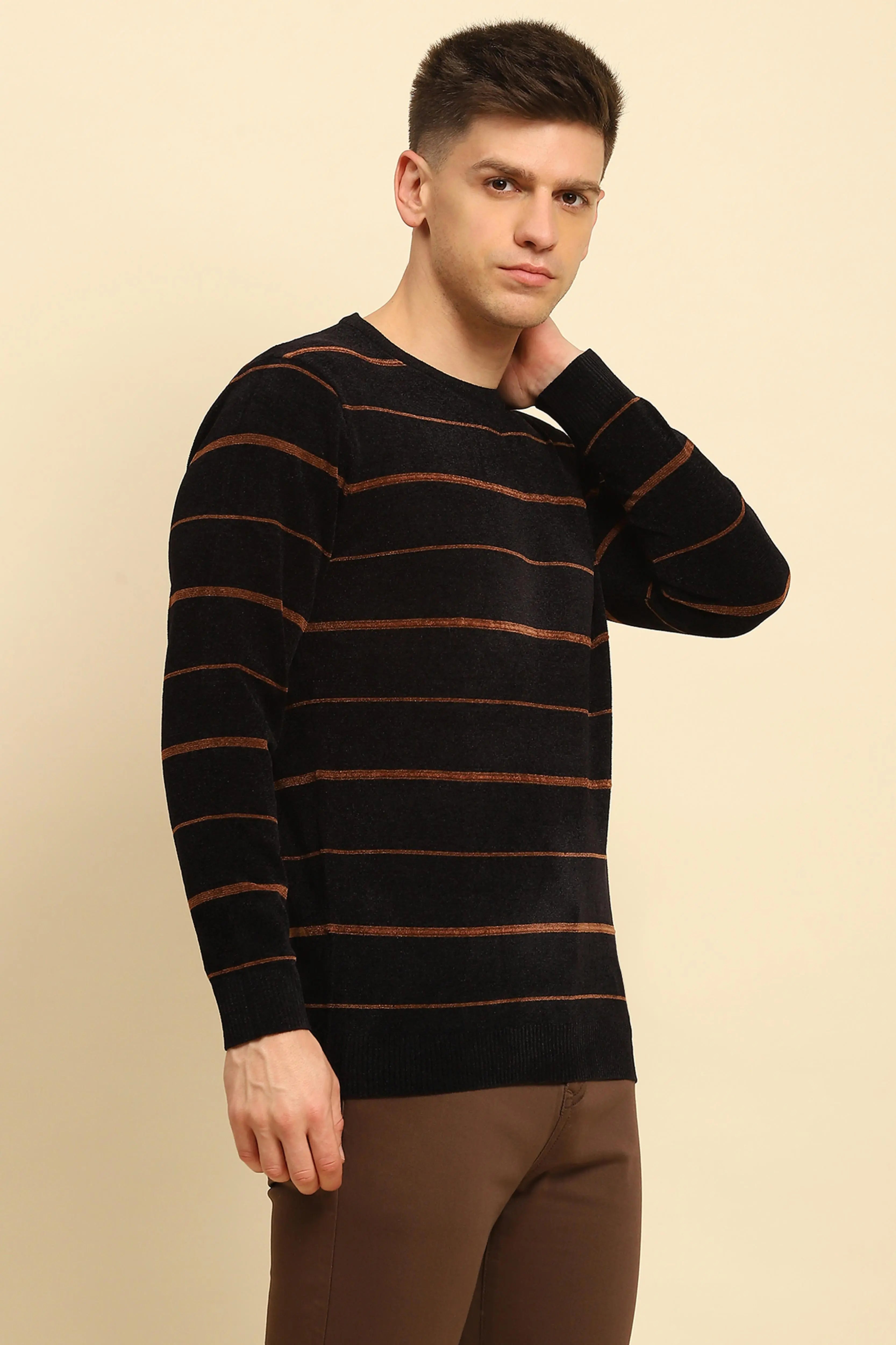 Black Velvet Striped Pullover - Global Republic