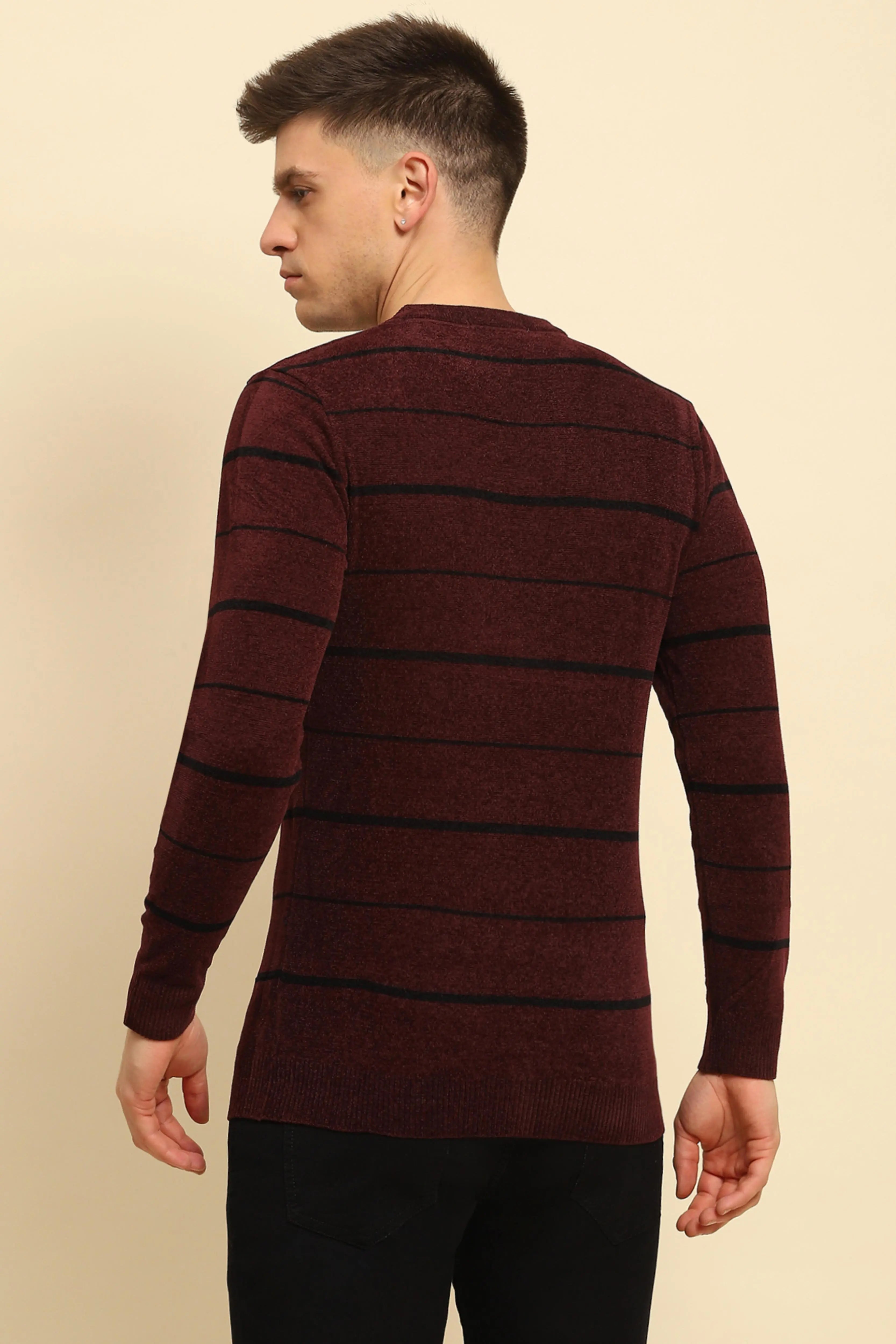 Maroon Velvet Blend Striped Pullover - Global Republic