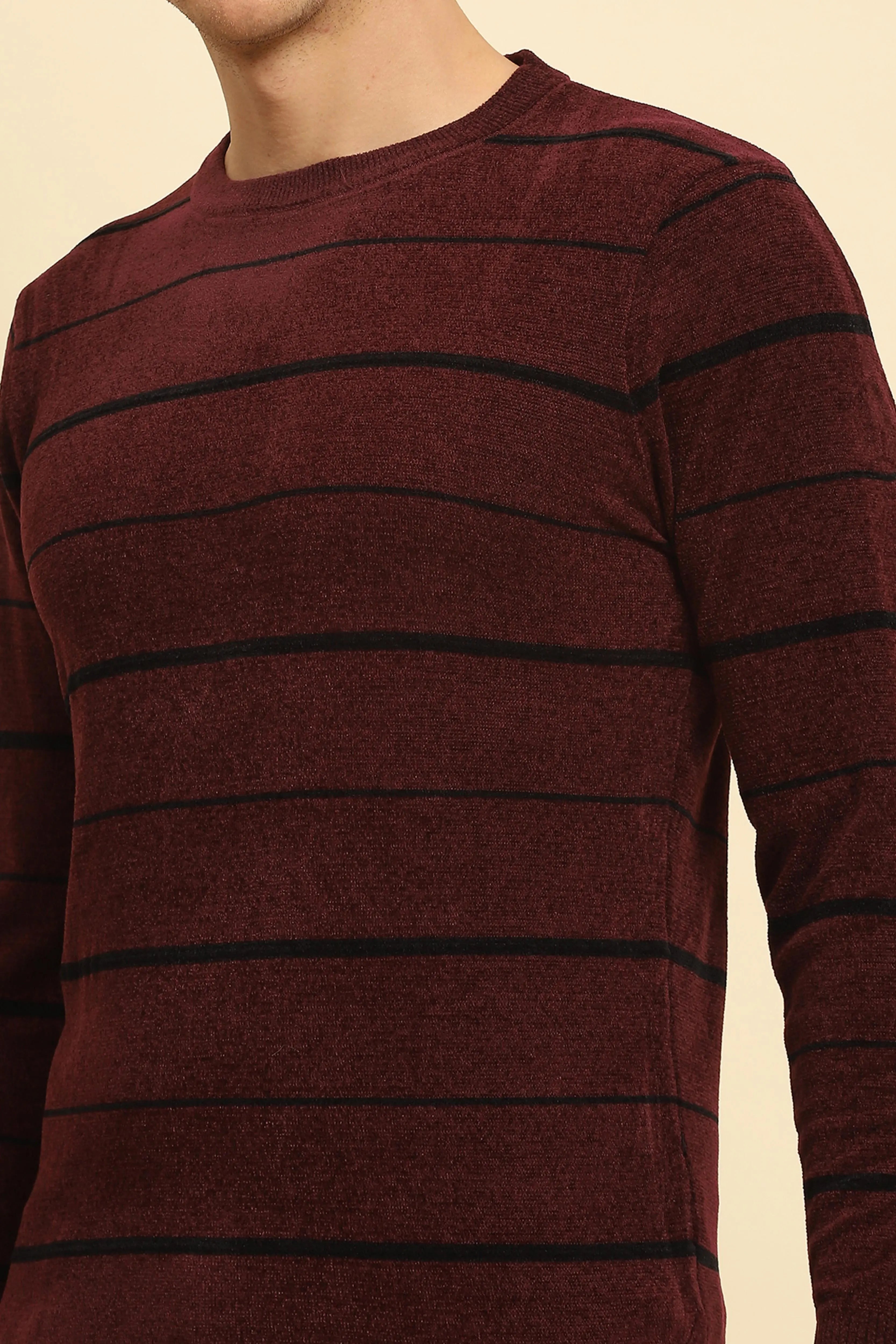 Maroon Velvet Blend Striped Pullover - Global Republic