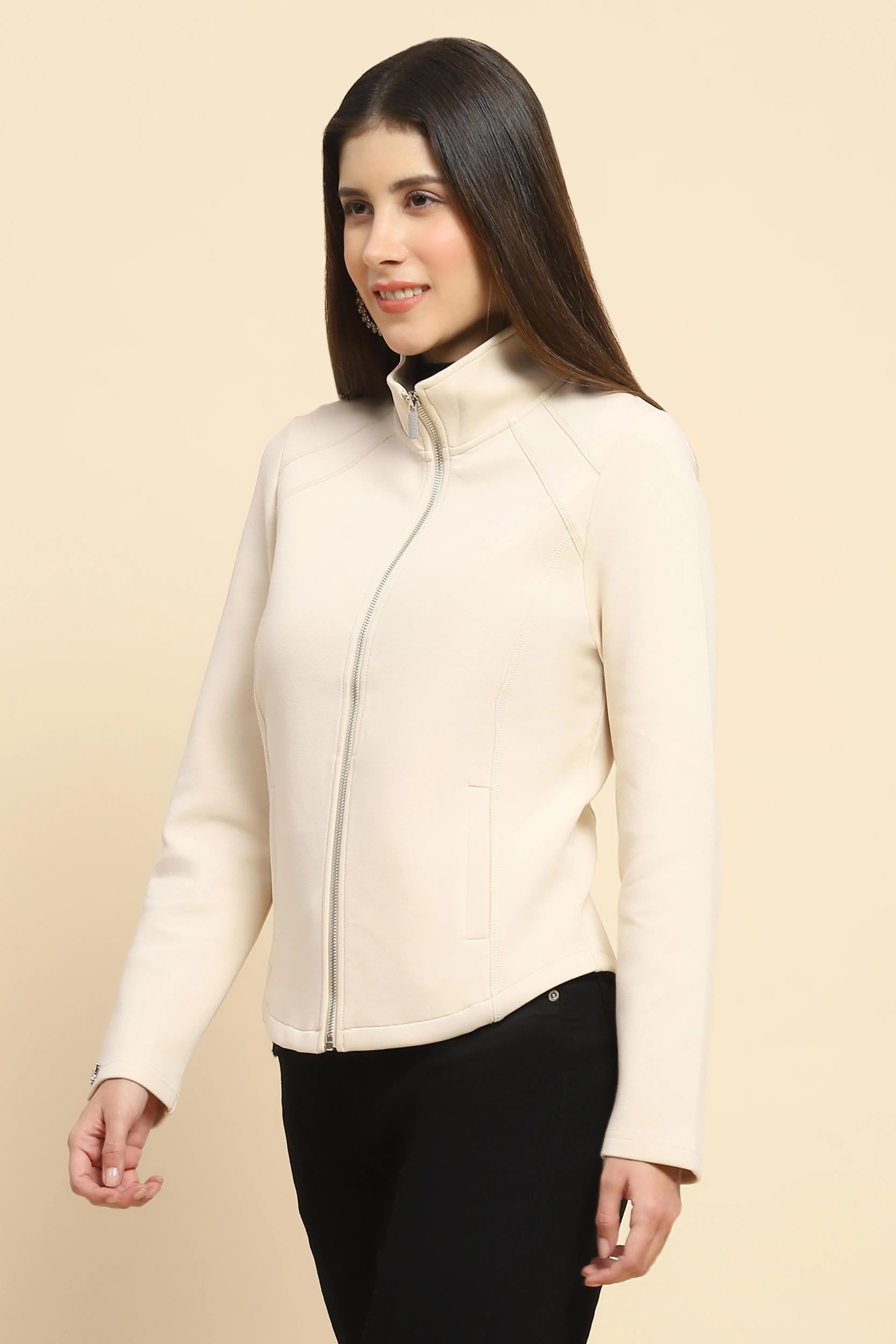 Cream Solid Sweatshirt - Global Republic