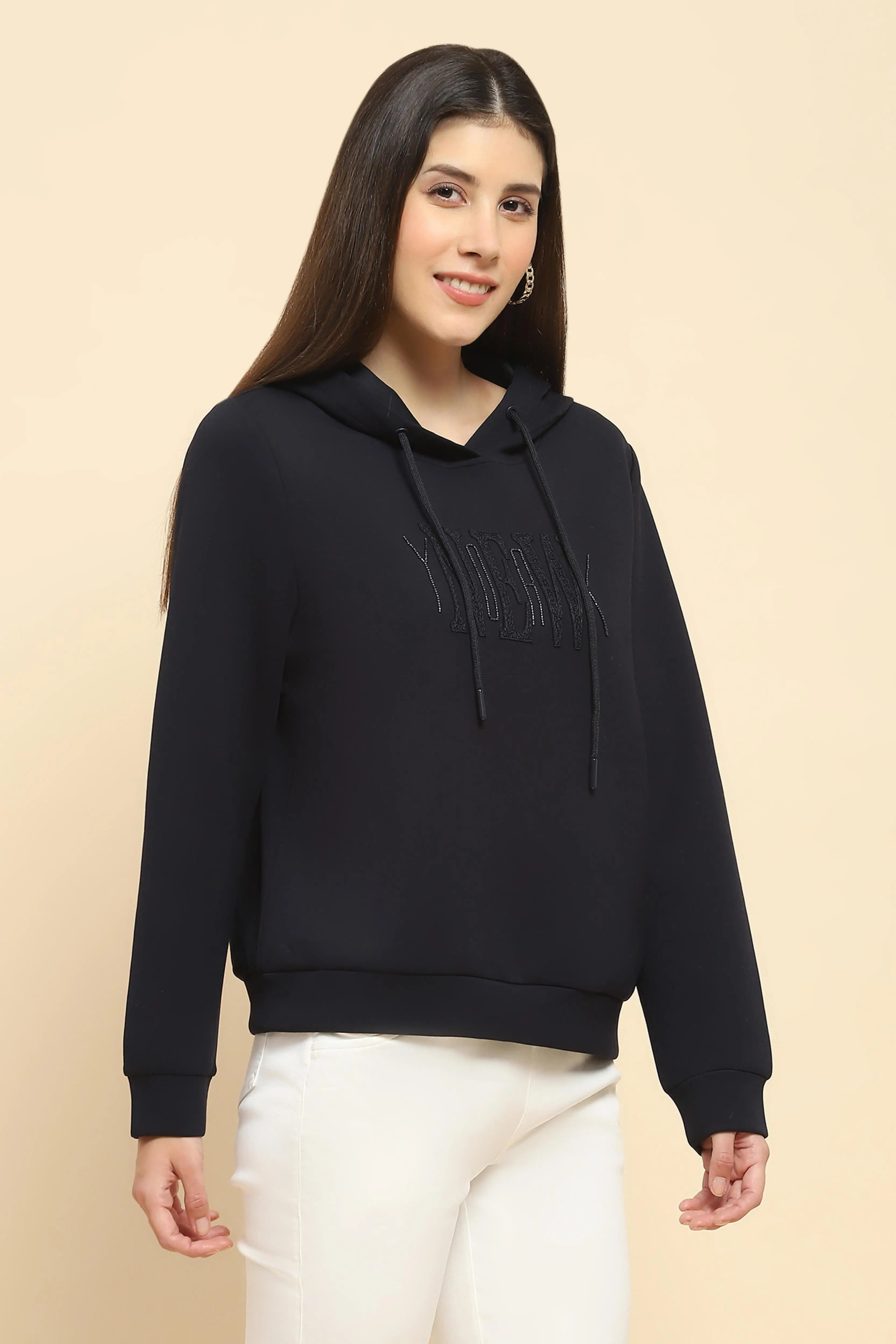 Navy Embroidered Hood Sweatshirt - Global Republic