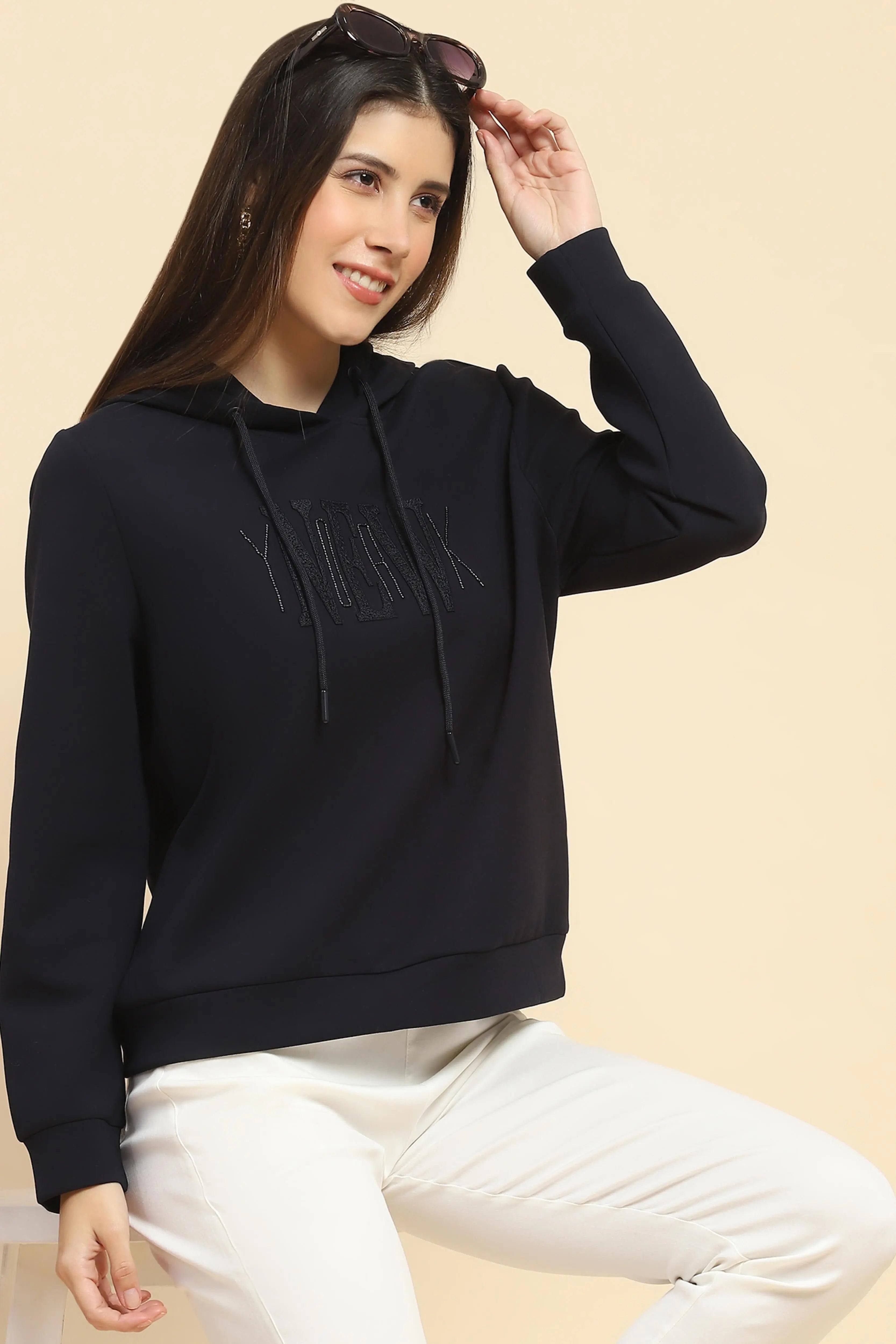 Navy Embroidered Hood Sweatshirt - Global Republic