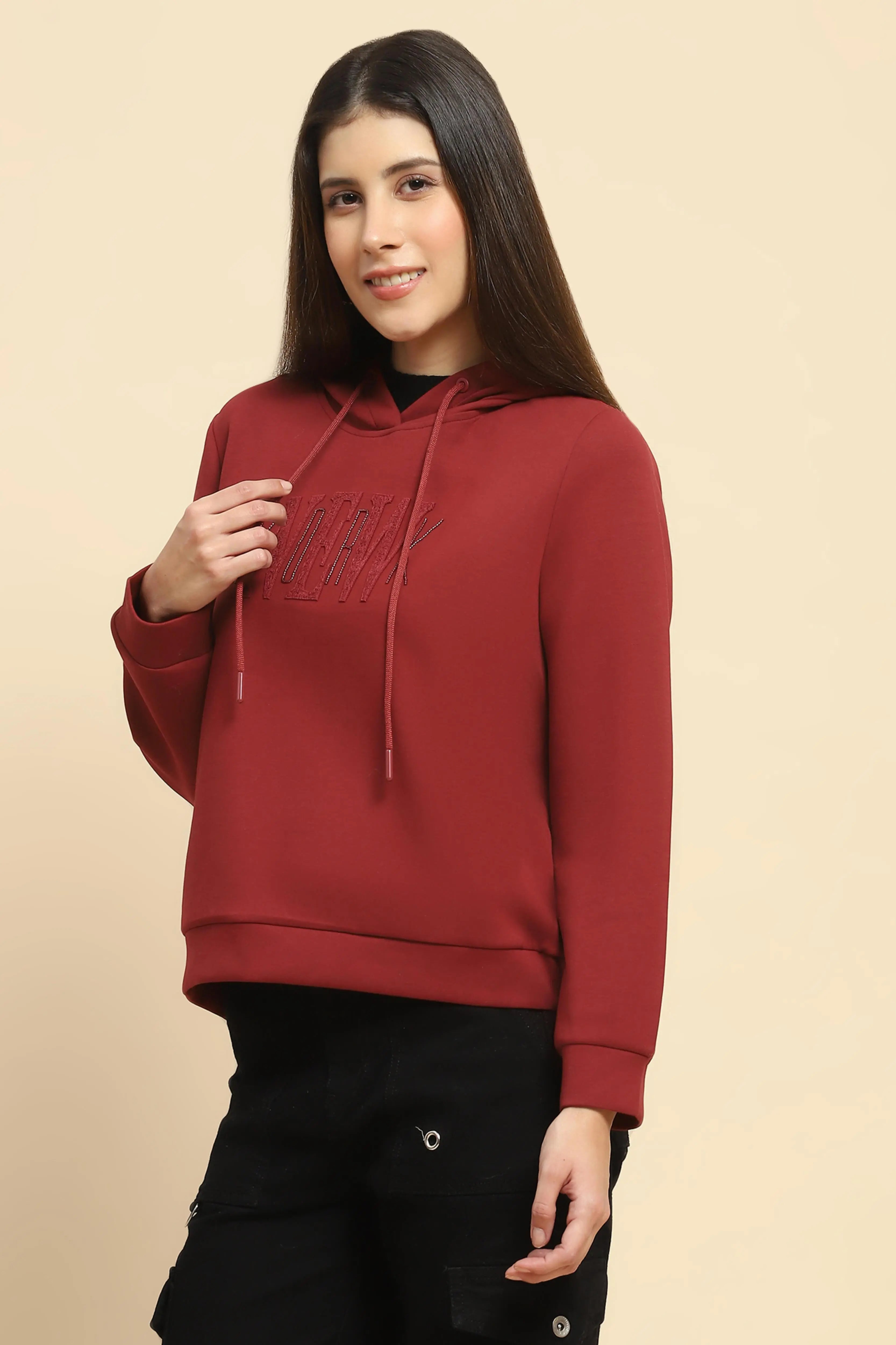 Maroon Embroidered Hood Sweatshirt - Global Republic