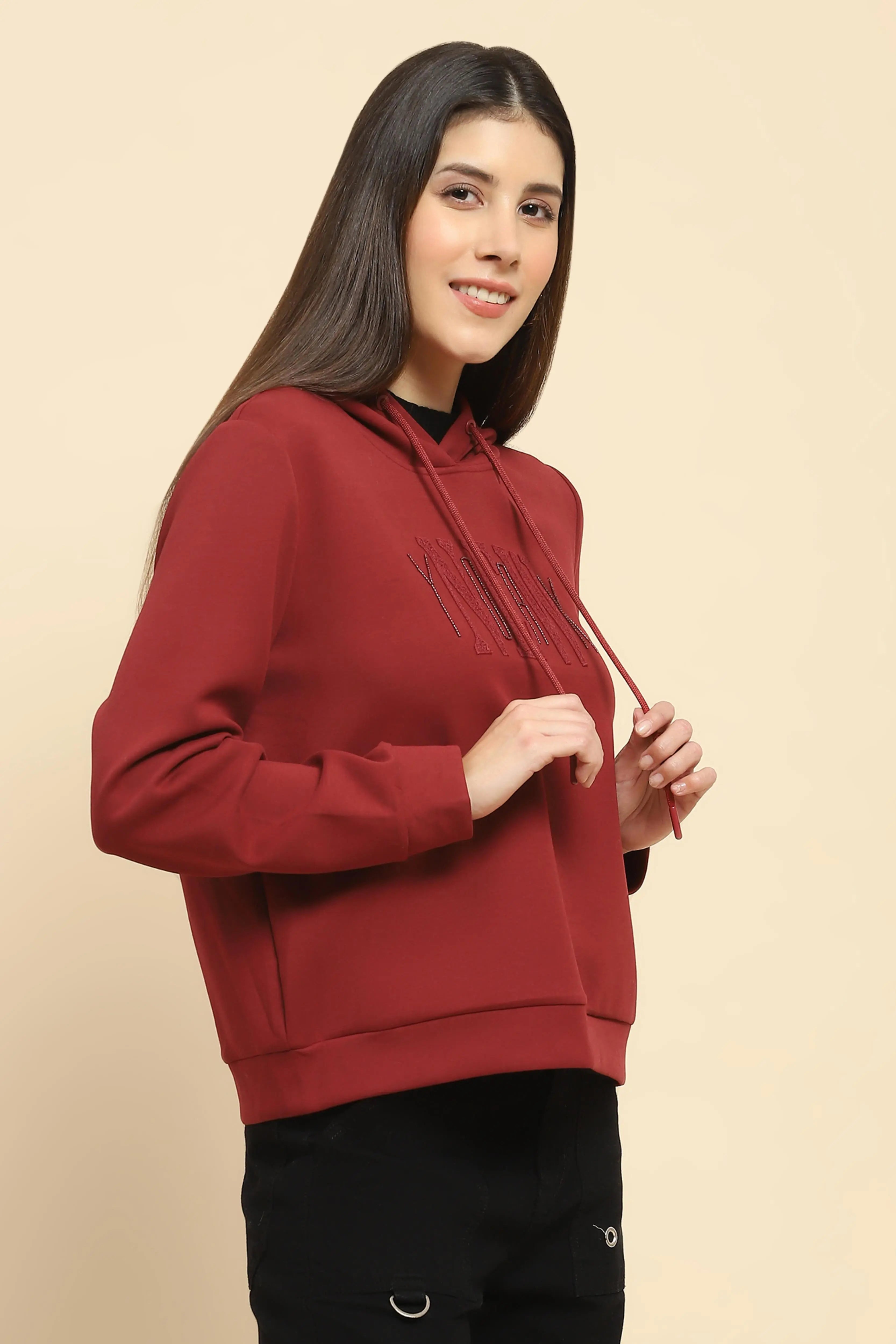 Maroon Embroidered Hood Sweatshirt - Global Republic