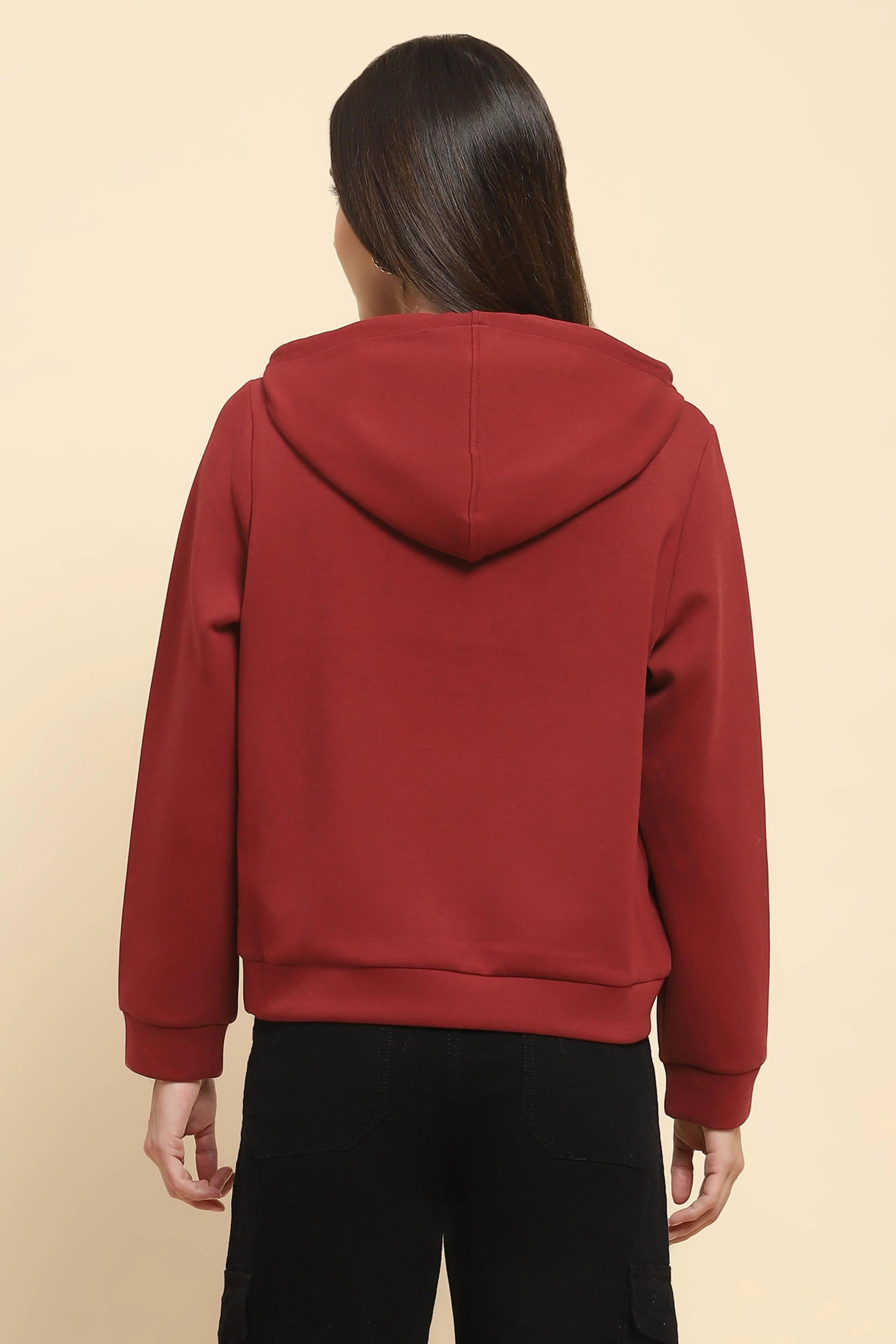 Maroon Embroidered Hood Sweatshirt - Global Republic