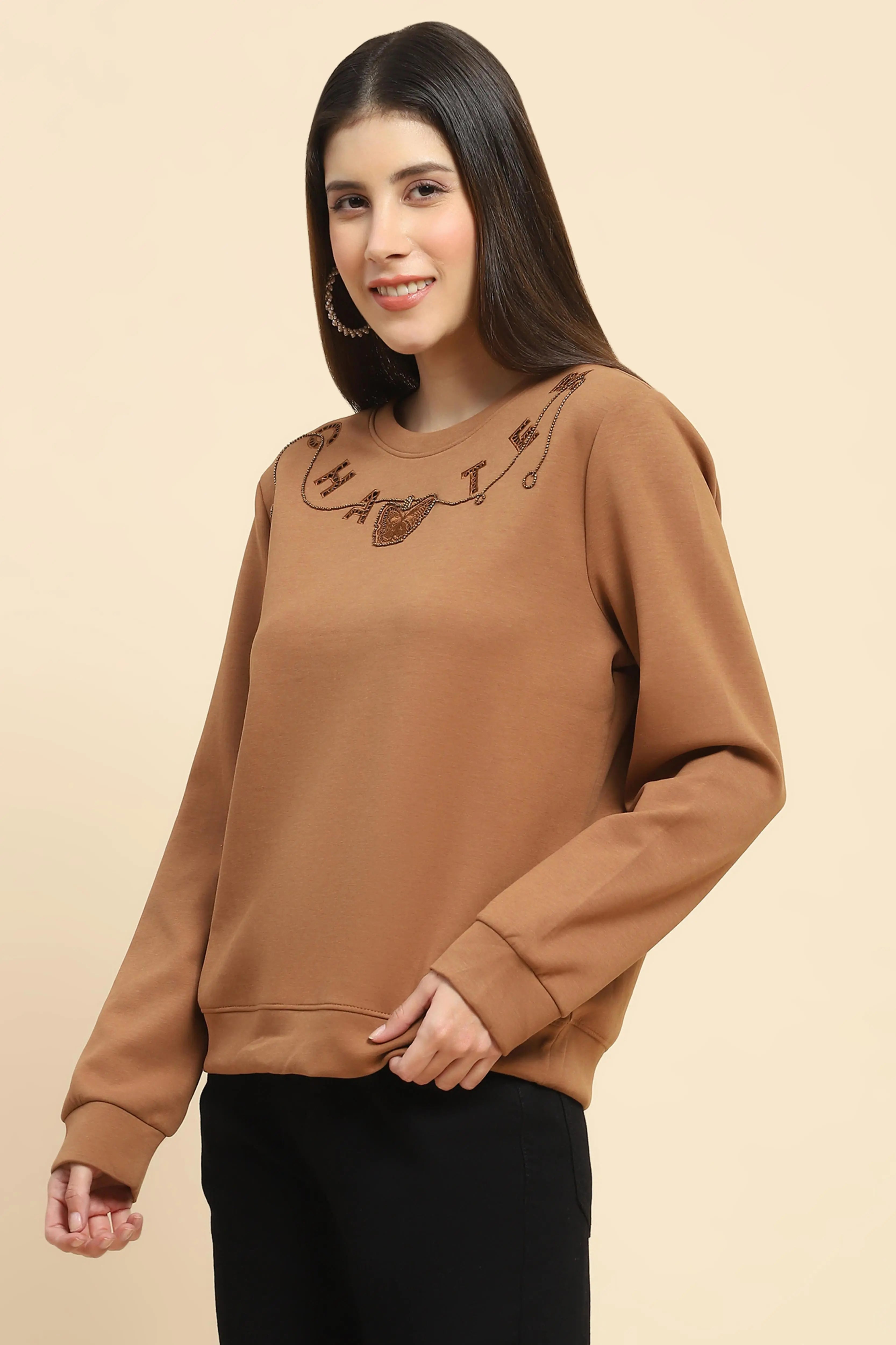 Brown  Embellished Sweatshirt - Global Republic