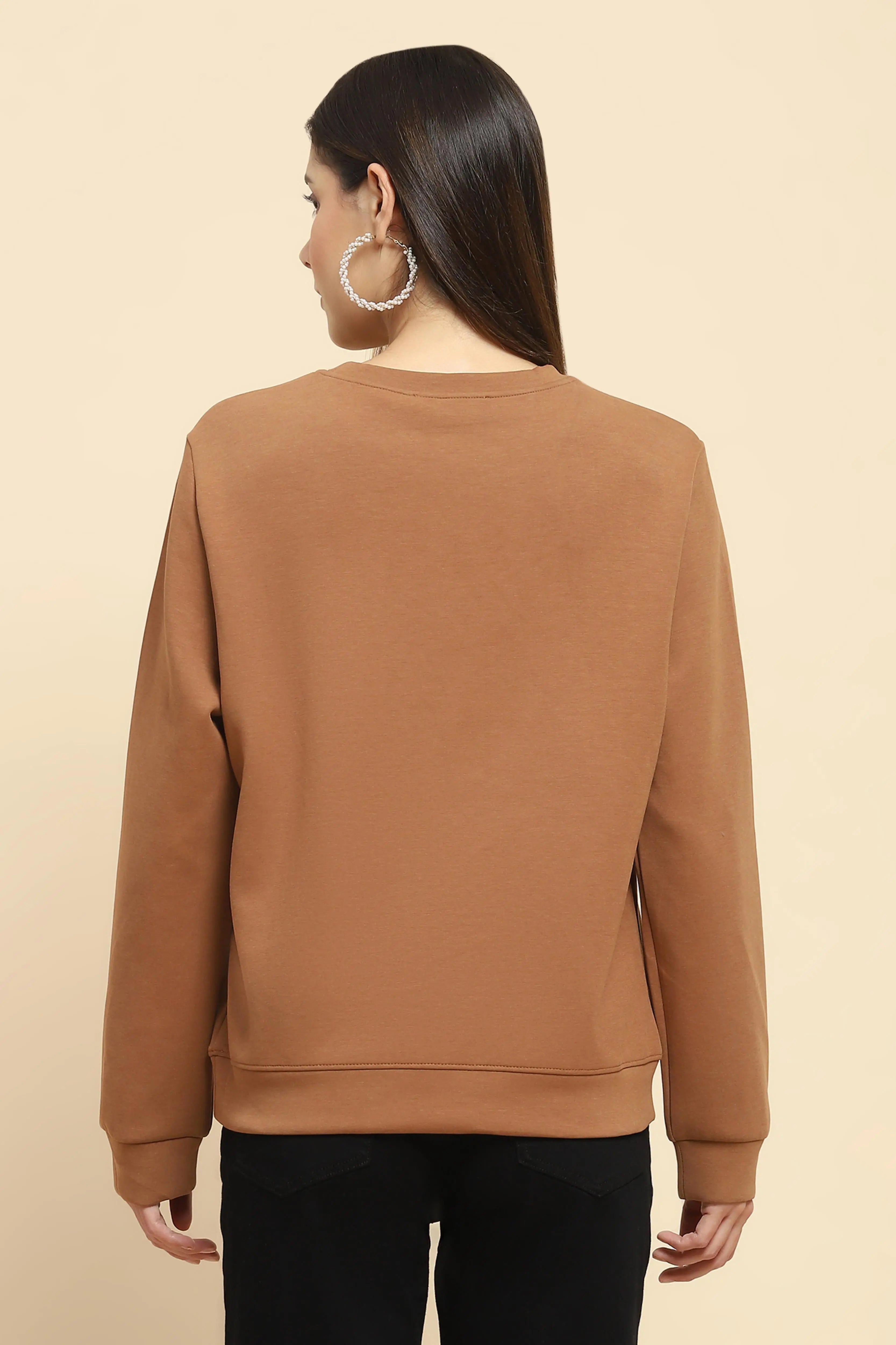 Brown Embellished Sweatshirt - Global Republic